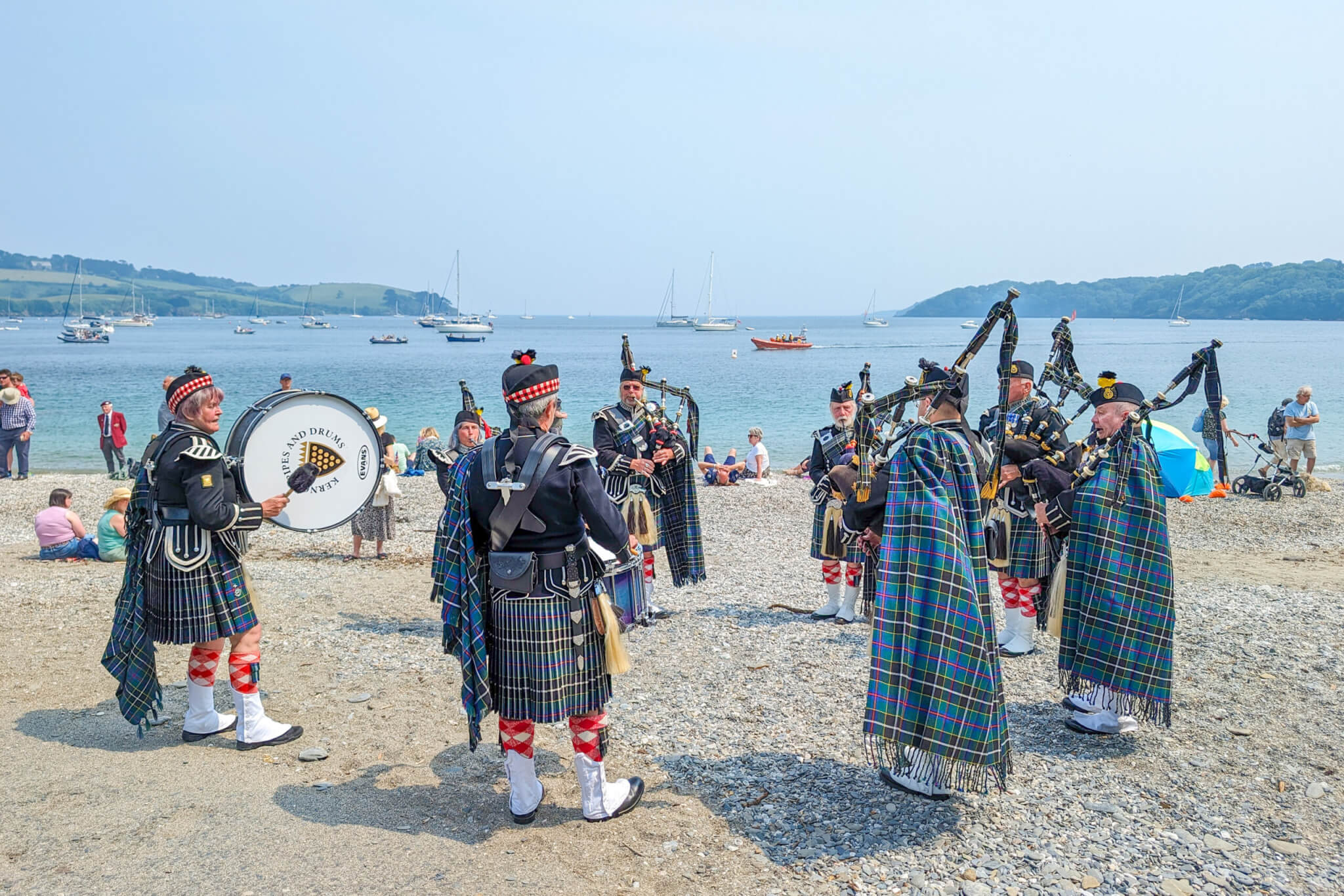 Kernow Pipe and Drums perform on Trebah Beach