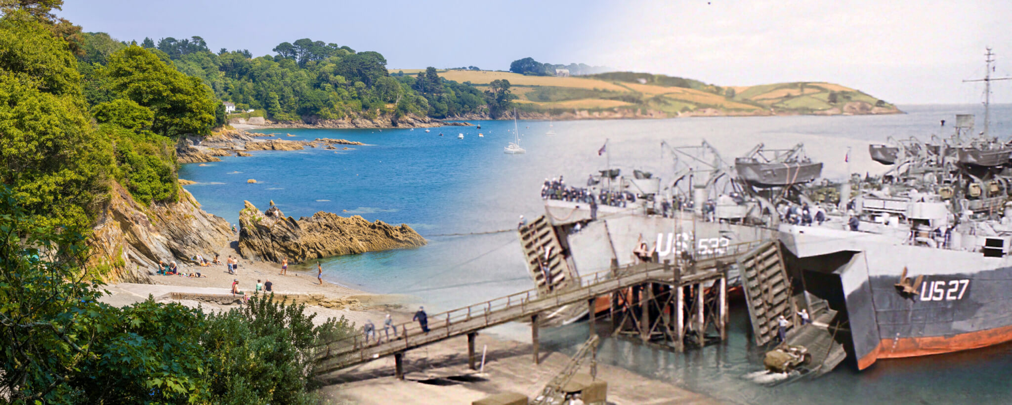 Trebah Beach, 1944 & 2024