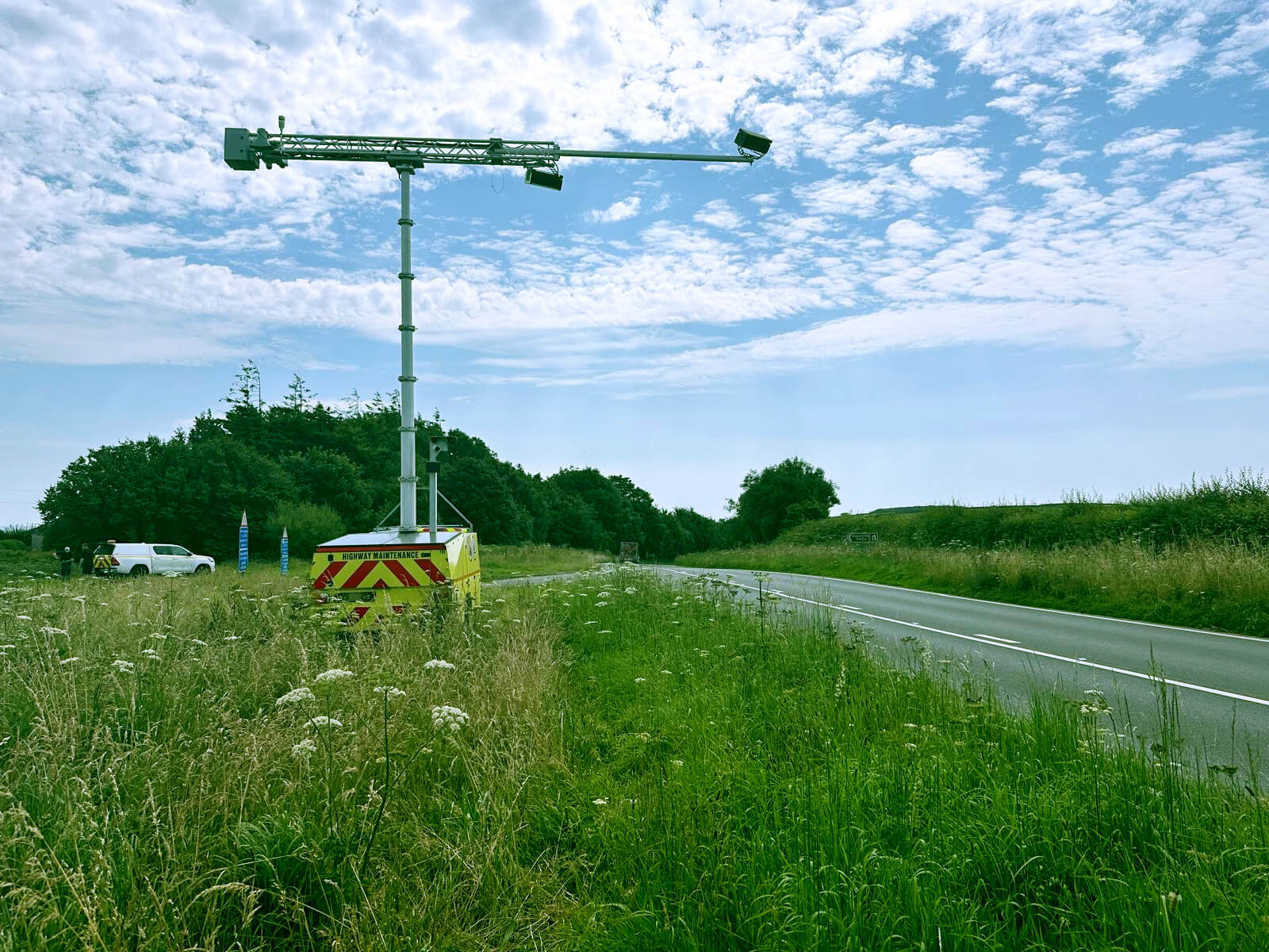 An Acusensus camera trailer on the A388