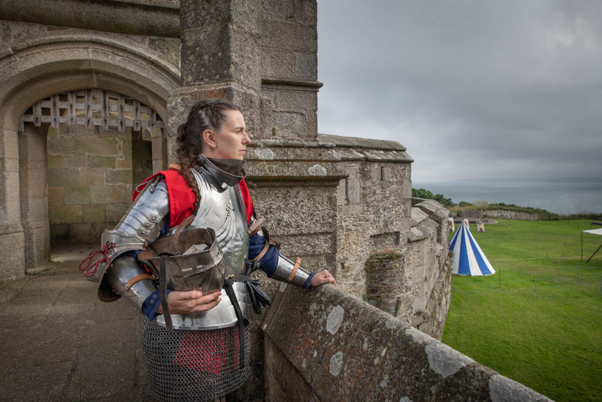 Female knight. Knight Tournament. Pendennis Castle.