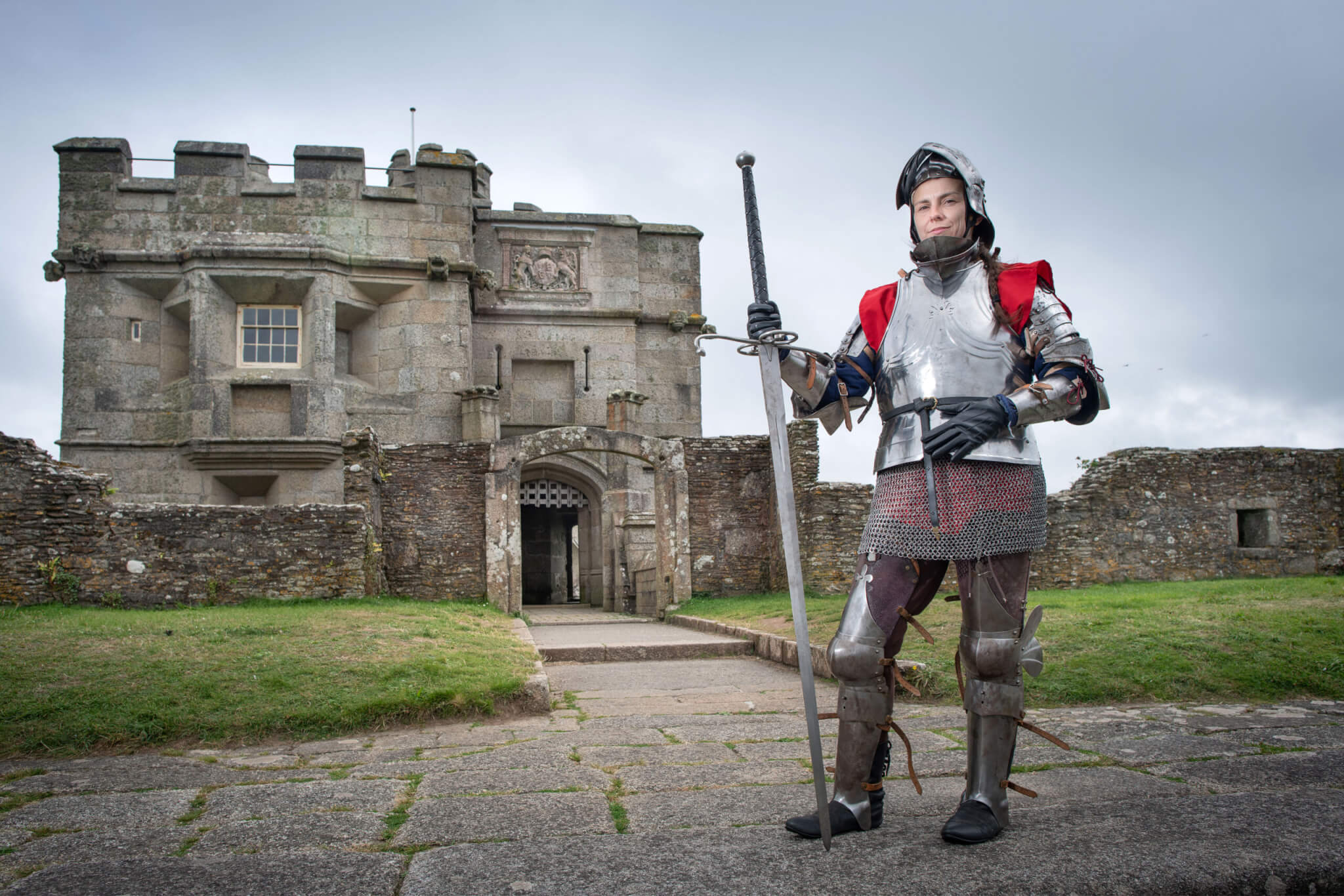 Female knight. Knight Tournament. Pendennis Castle.