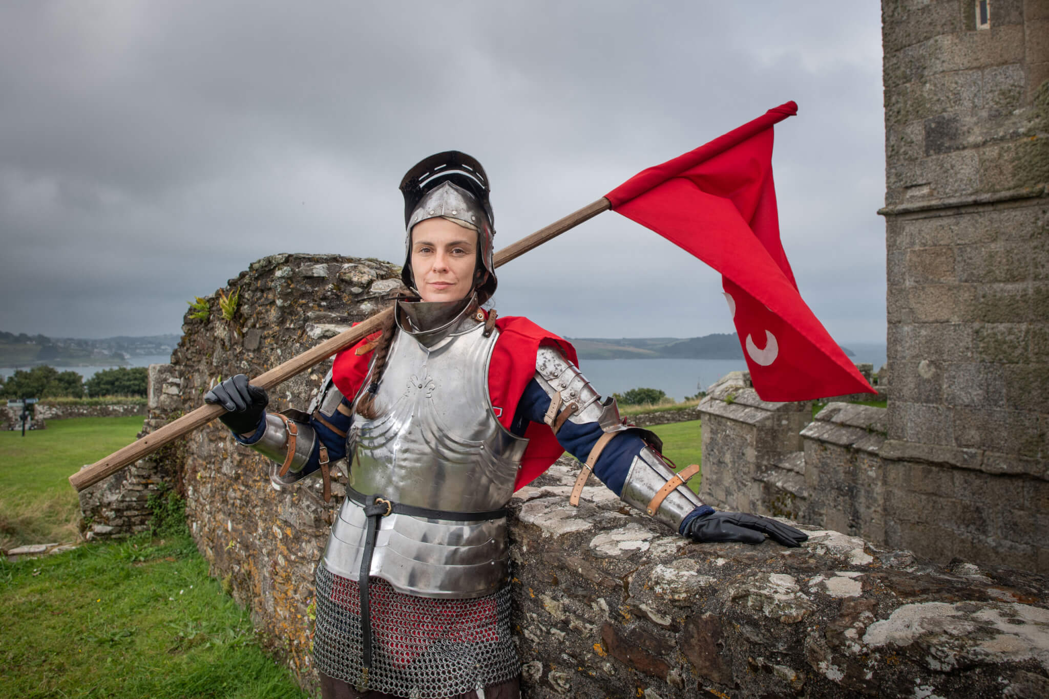 Female knight. Knight Tournament. Pendennis Castle.