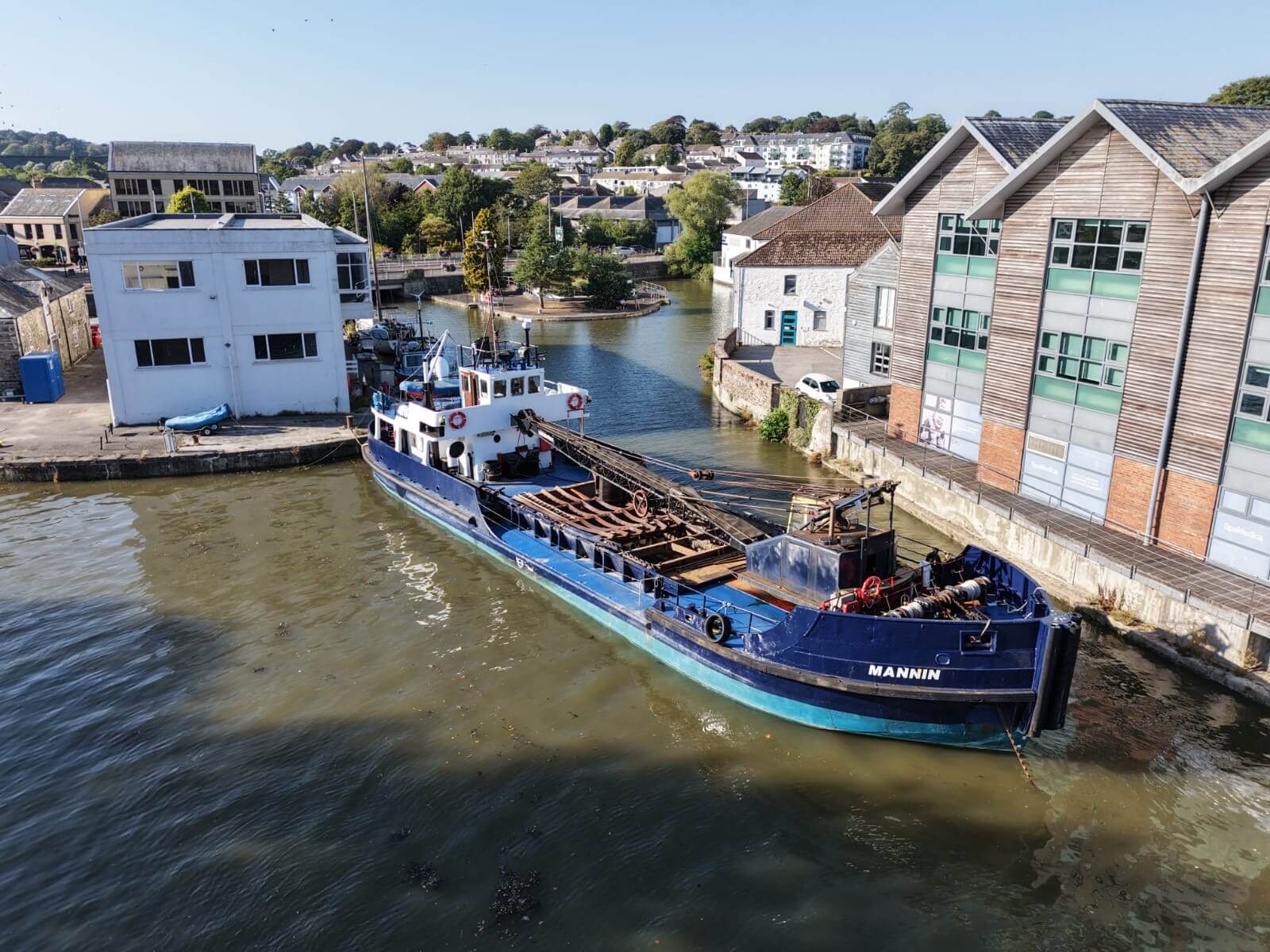 The Mannin moored alongside the Back Quay warehouses at Truro