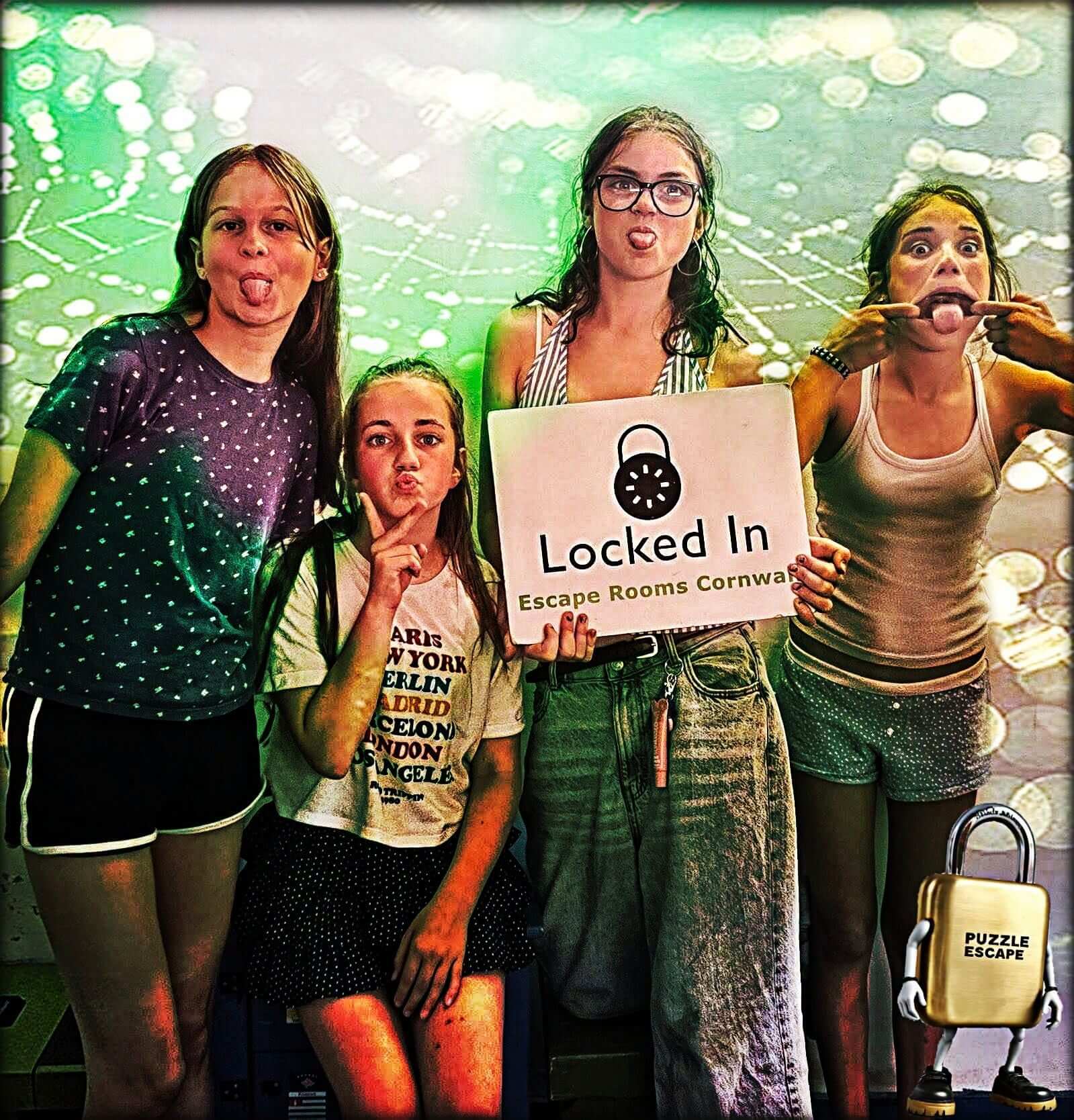 Family celebrating an escape room win at Locked In Escape Rooms Cornwall in Camborne