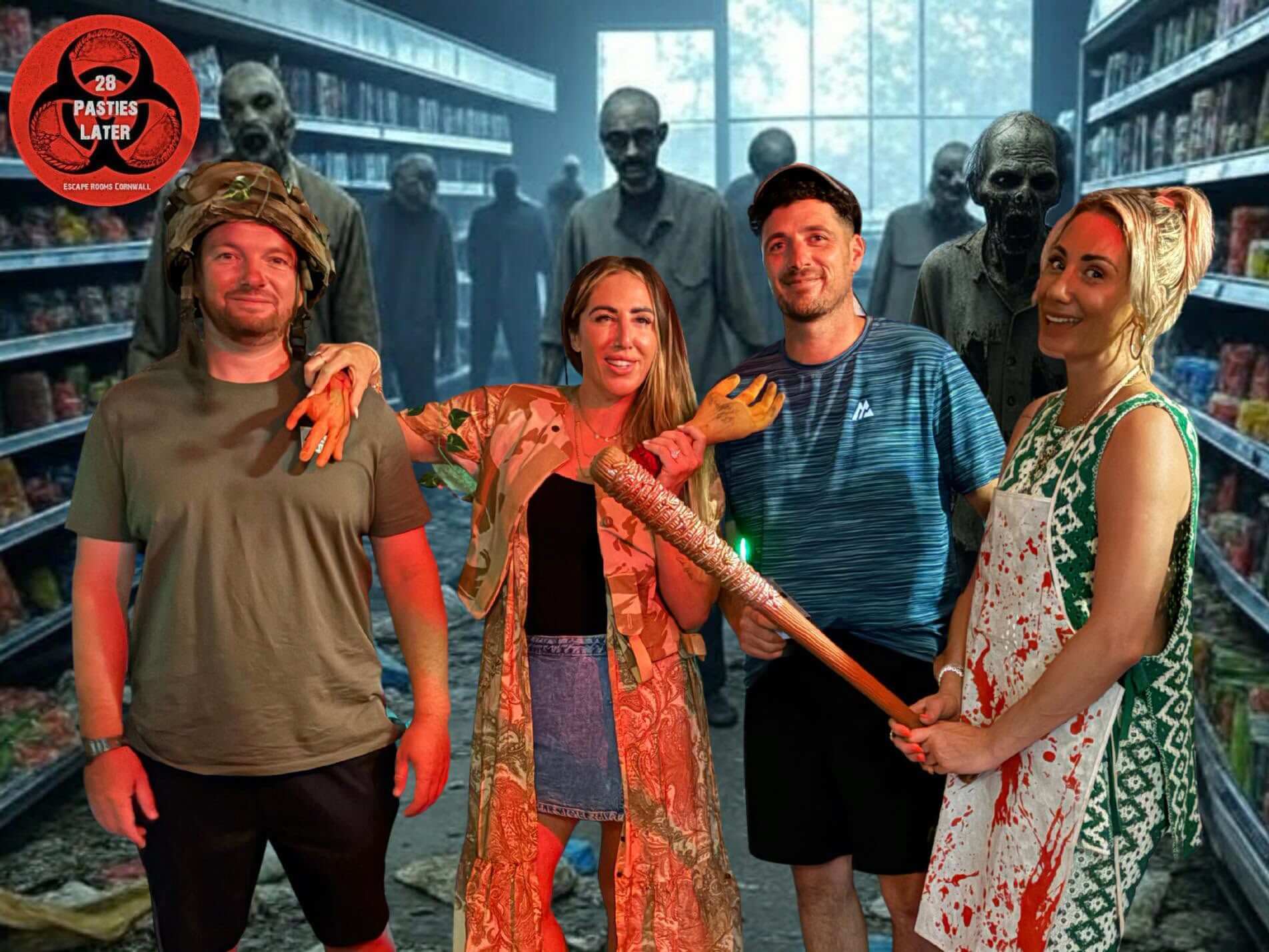 Group of players in a zombie escape room in Cornwall