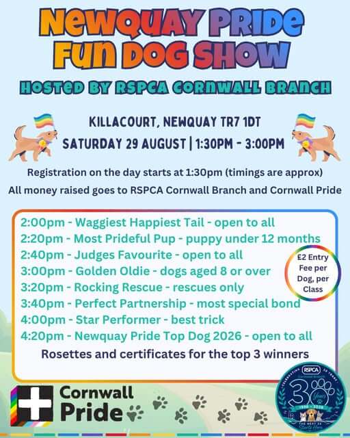 Newquay Pride Fun Dog Show 2026 class schedule flyer
