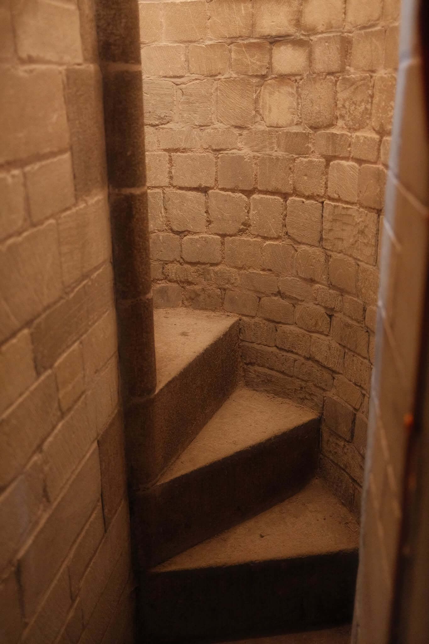 The narrow spiral stone staircase up to the roof spaces at Truro Cathedral