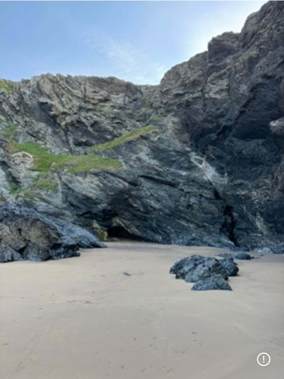 The beach approach to the Holy Well cave entrance at Holywell Bay