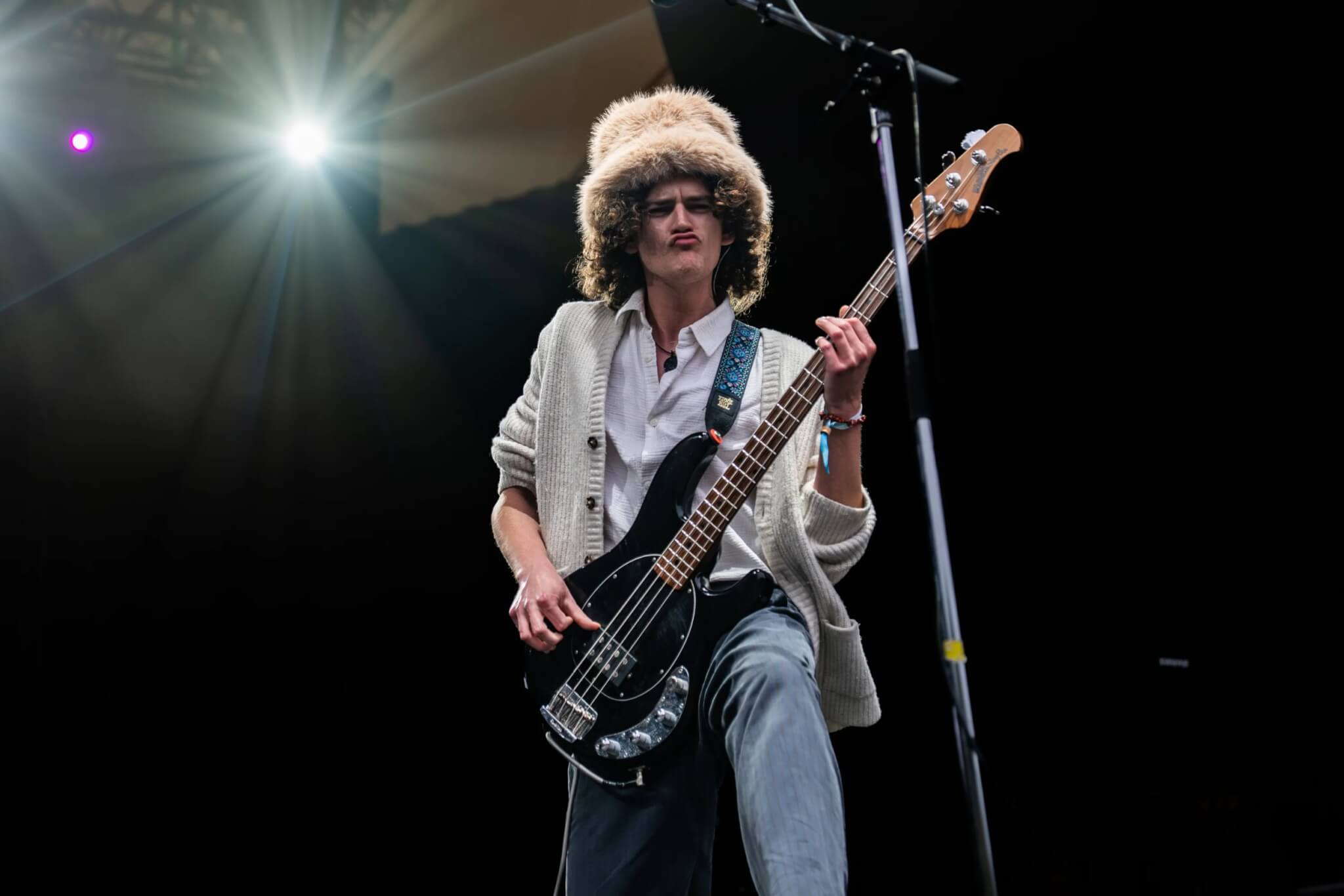 The Florentinas bassist in a fur hat supporting Snow Patrol at the Eden Sessions 2026 (photo Rob Donald)