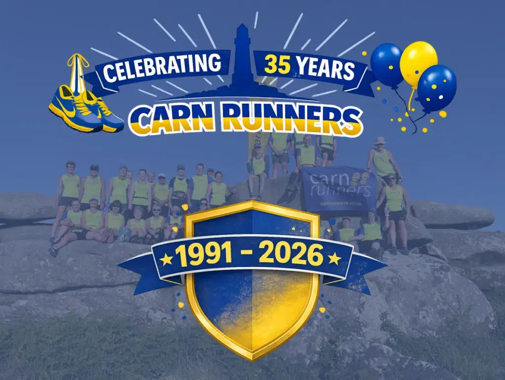Carn Runners 35th anniversary graphic, celebrating 1991 to 2026