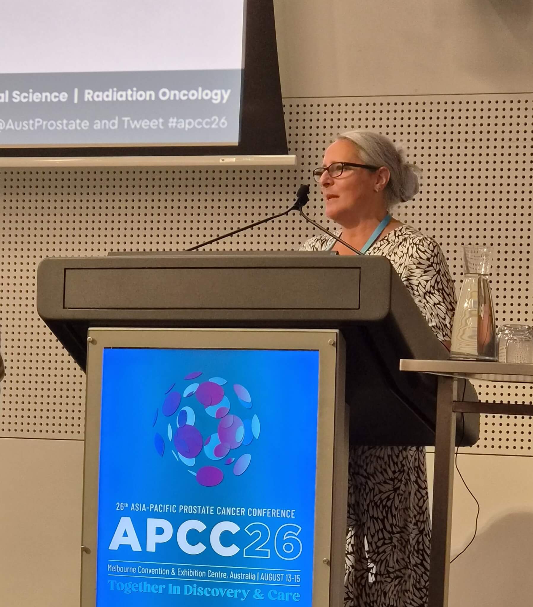 Debbie Victor speaking at the Asia-Pacific Prostate Cancer Conference in Melbourne