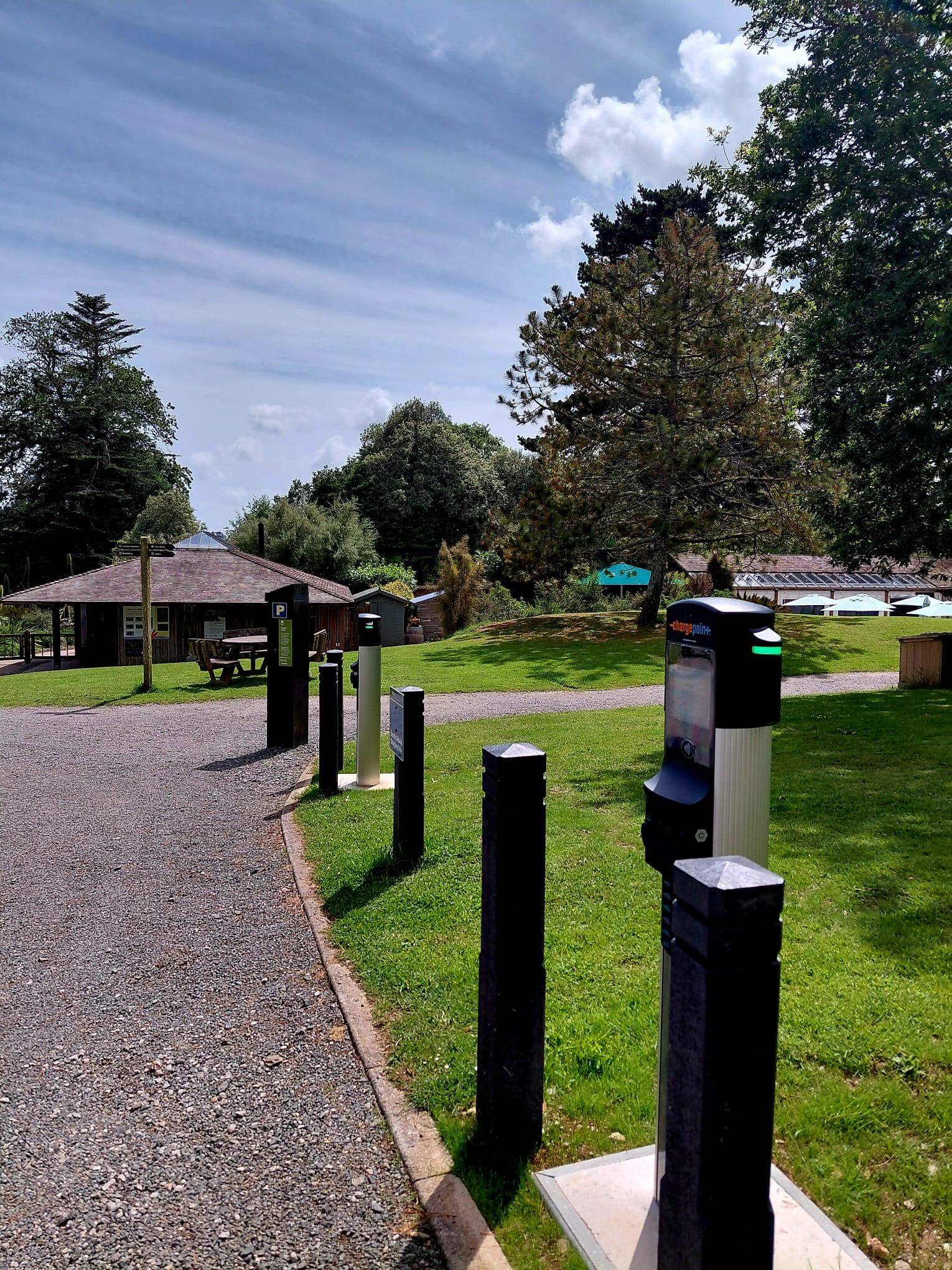 EV chargers in the car park at Glendurgan near Falmouth