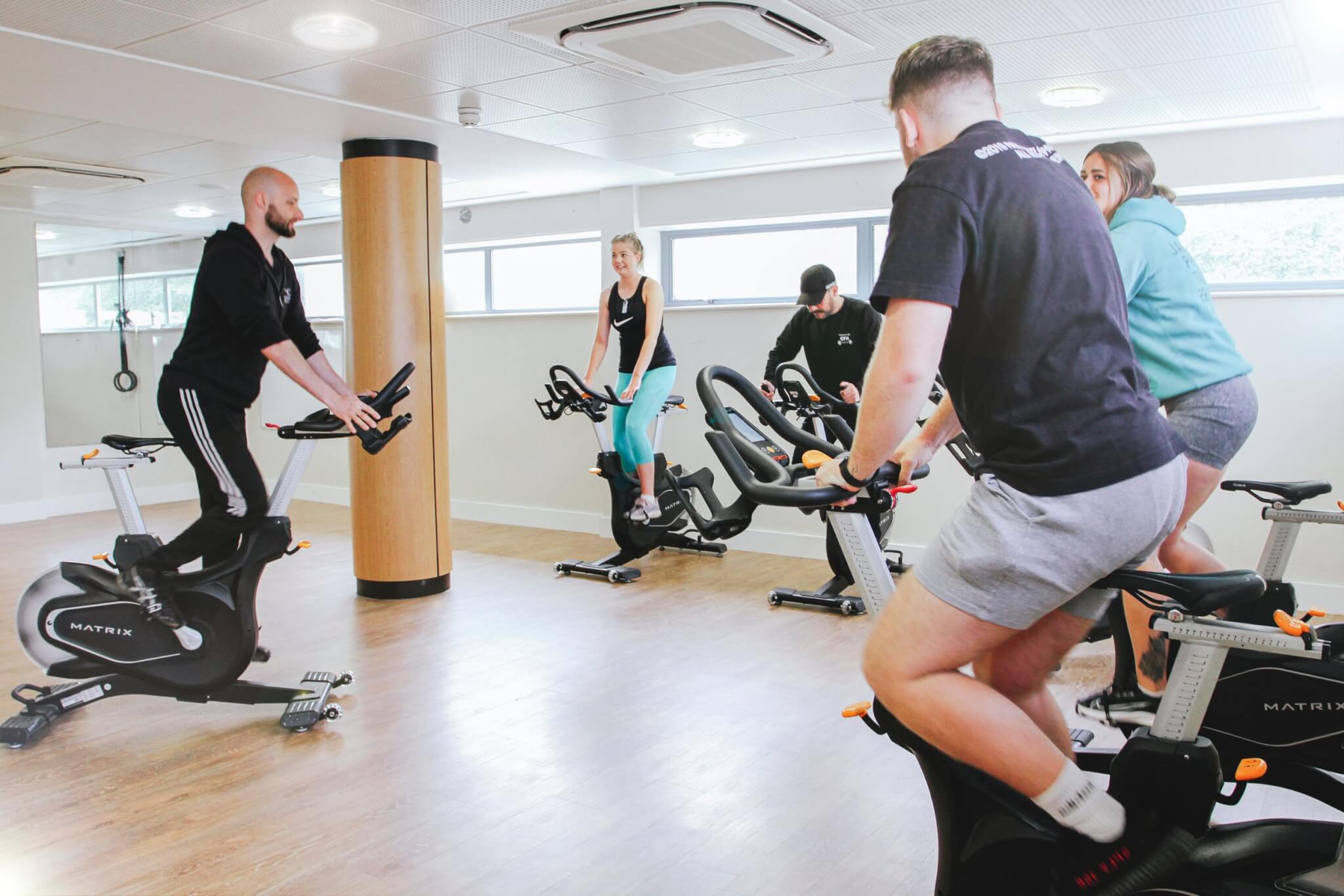 A spin class in the fitness suite at Fistral Beach Hotel