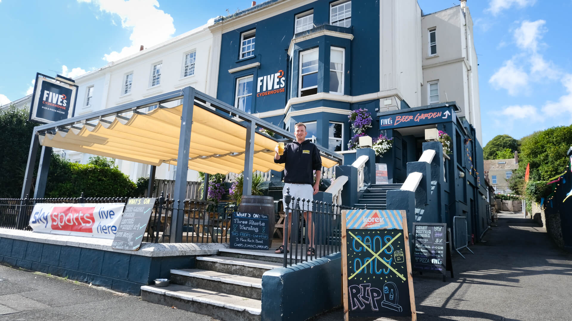 Jon Newton outside Fives Cyderhouse in Falmouth's beer garden