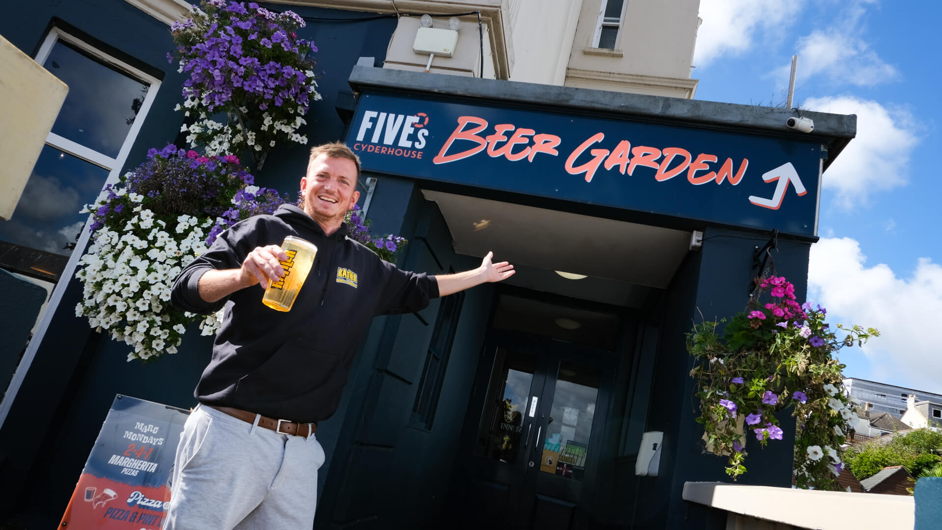 Entrance to Fives Cyderhouse's Beer Garden in Falmouth