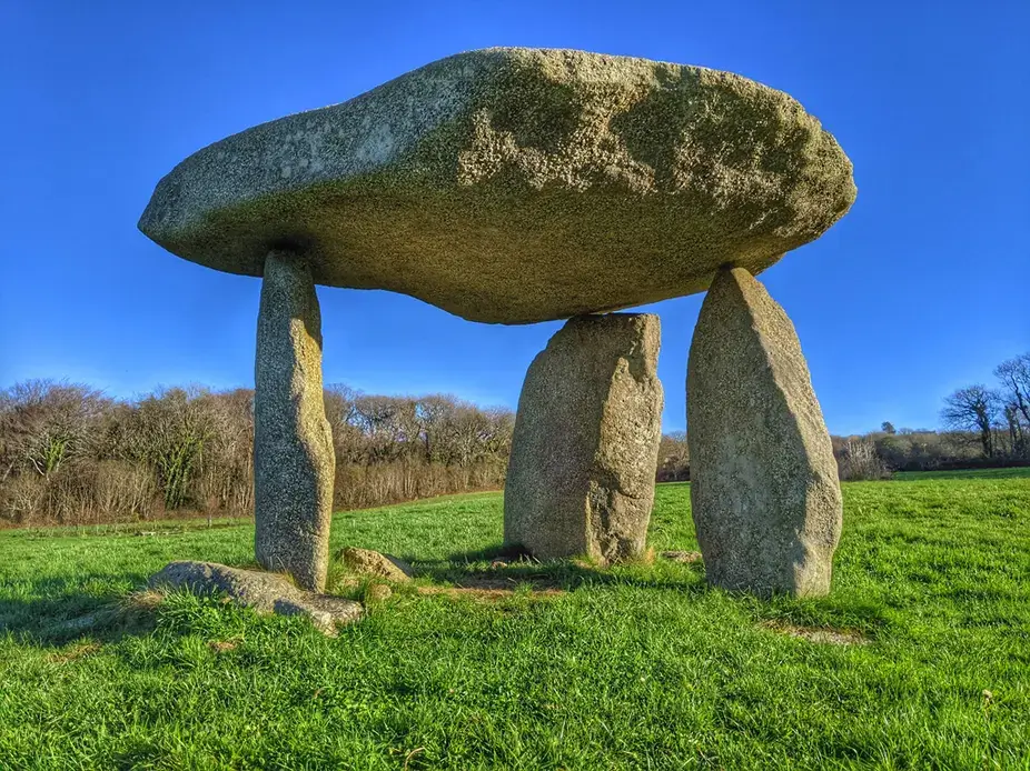 The Giant's Quoit at Carwynnen standing in a green field