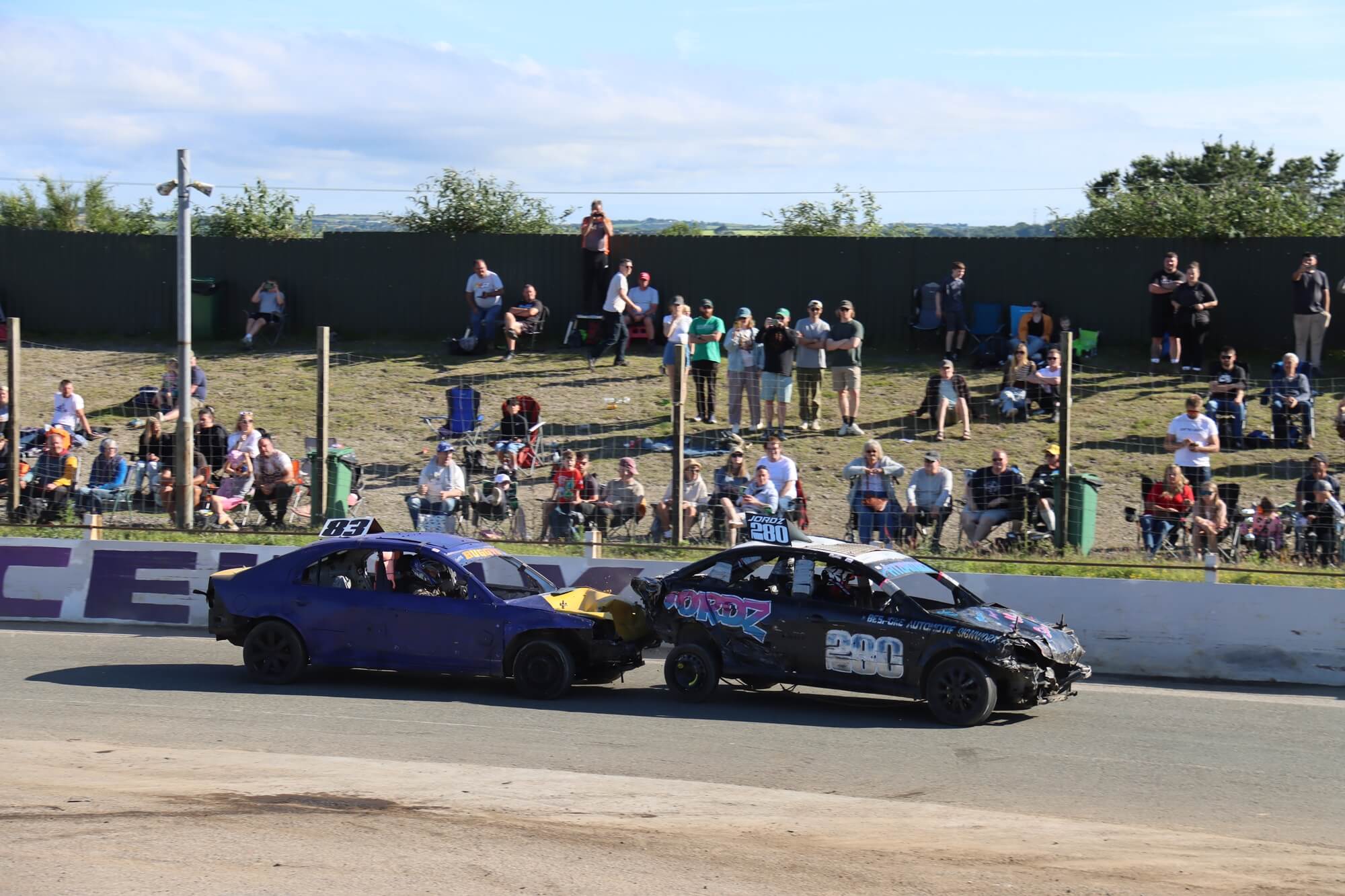 National Banger number 280 of Jordan Fitzpatrick being hit during a race at United Downs Raceway