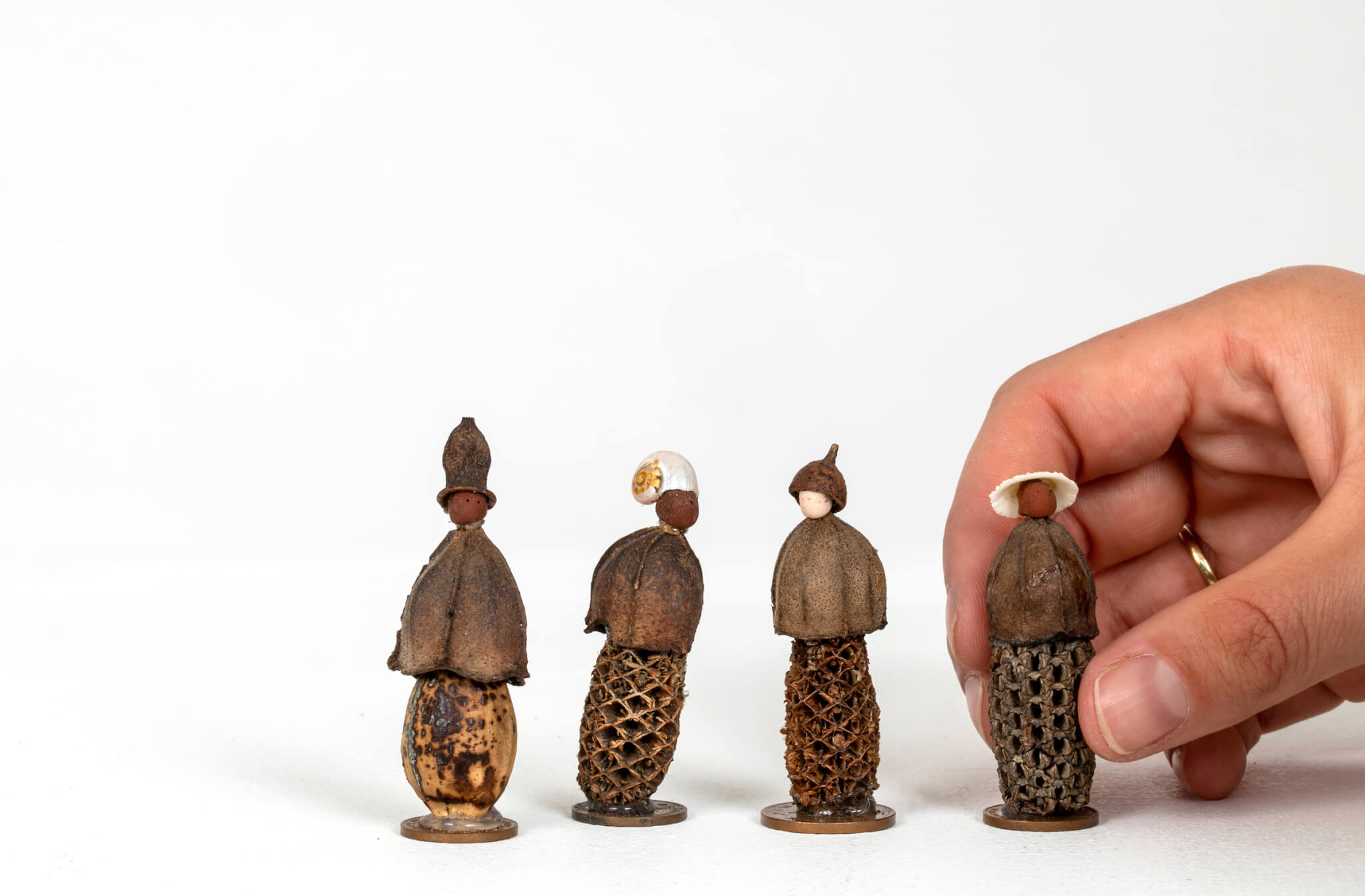 Gum Nut Folk by Joanna Simpson, tiny figures made from gum nuts and shells