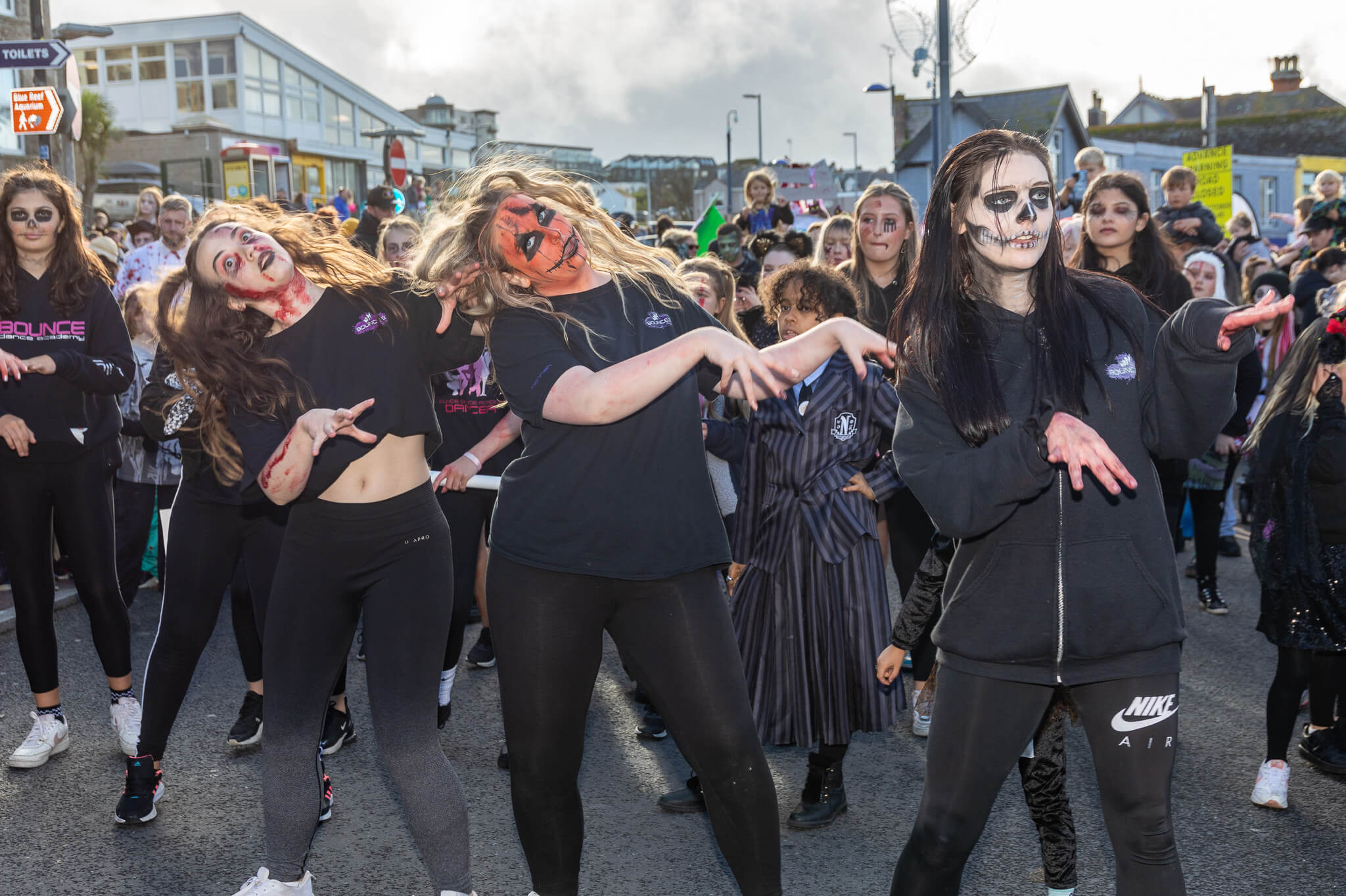 Zombie dancers make their way through Newquay during the Zombie Crawl