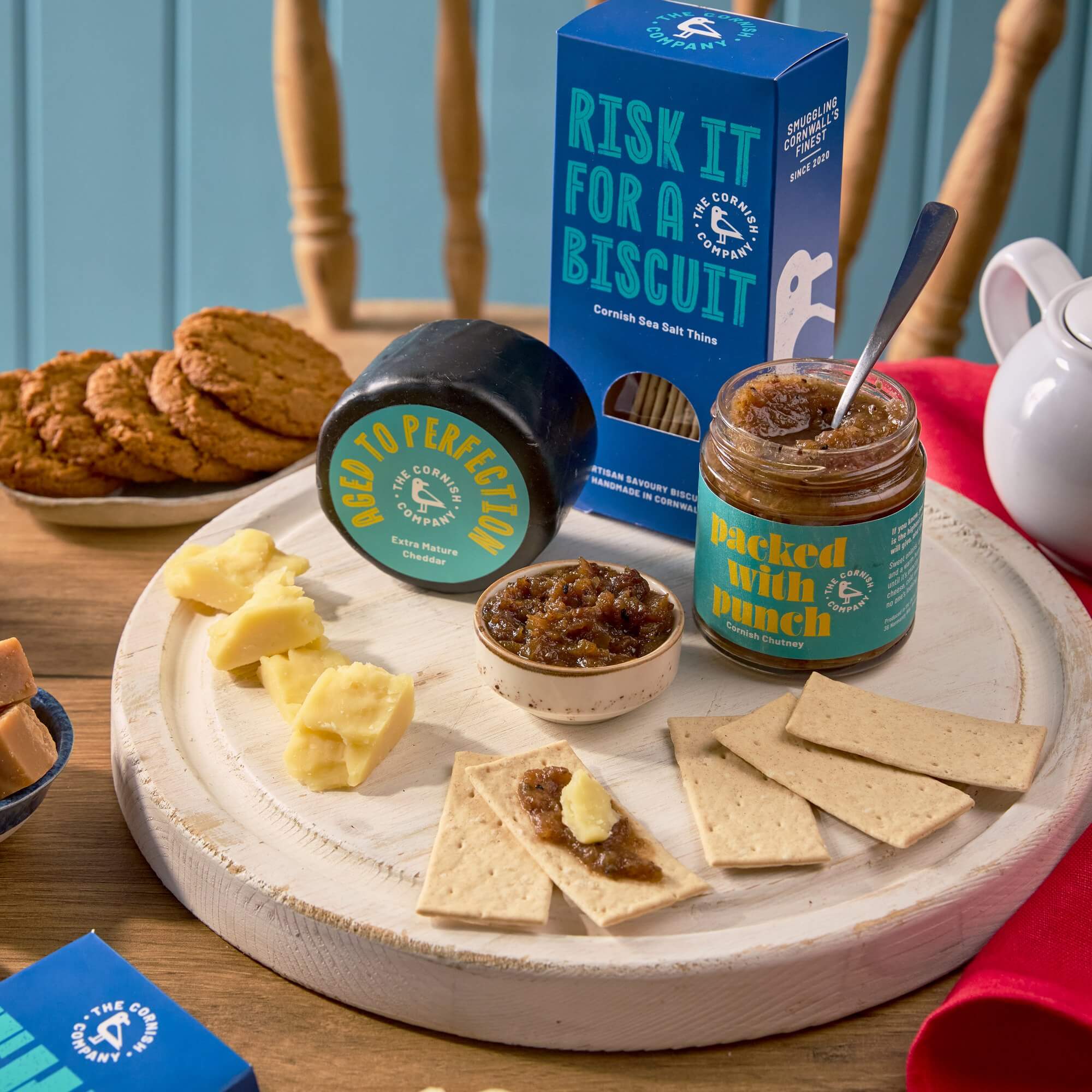 The Cornish Company cheese, chutney and sea salt biscuits with new packaging
