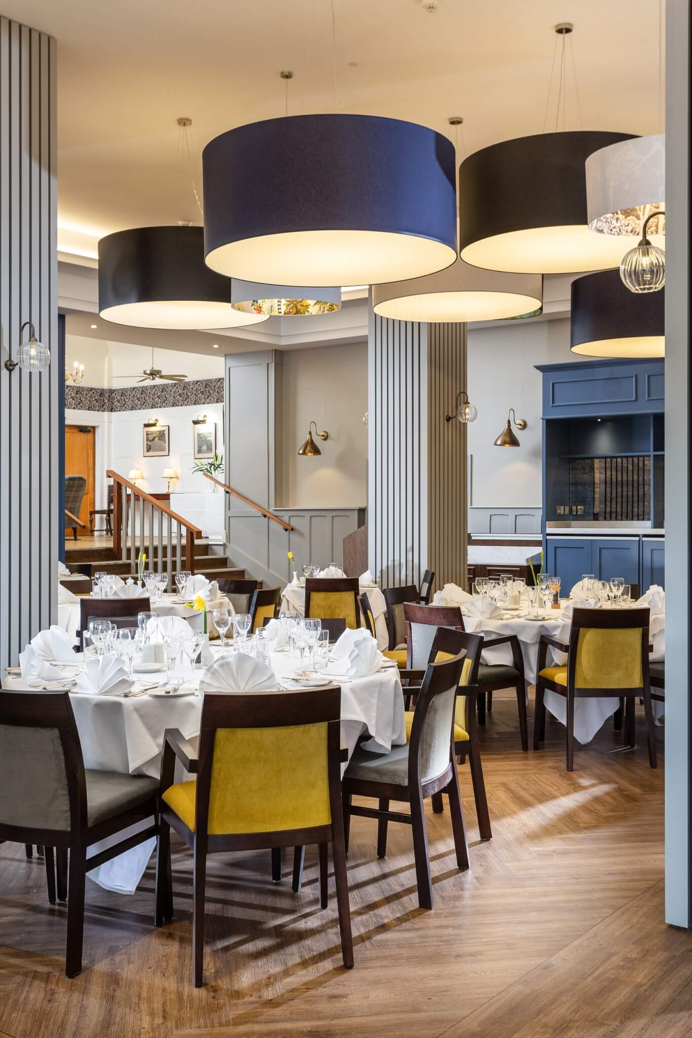 The Budock Vean restaurant dining room set for service