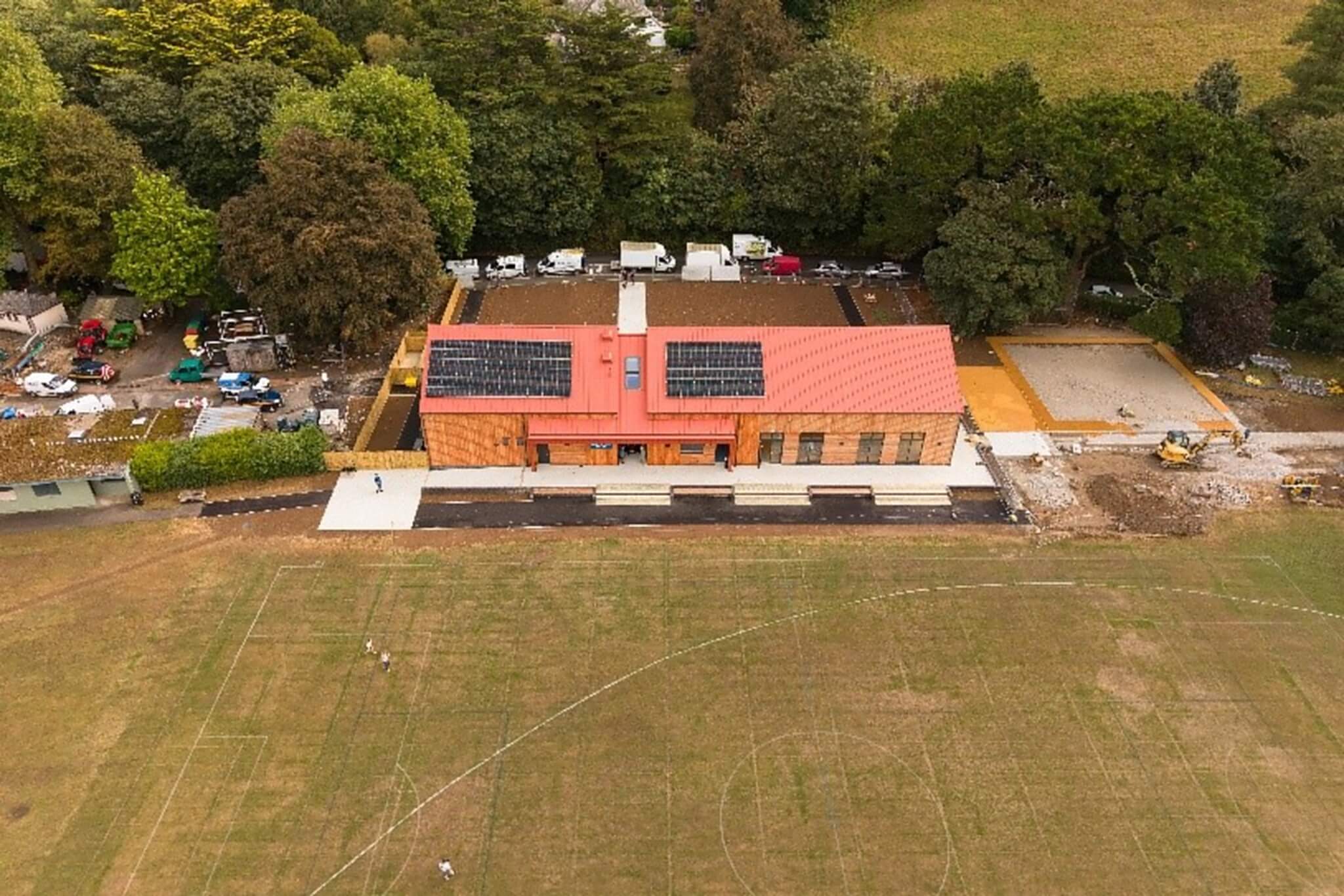 Aerial view of the new Boscawen Park pavilion in Truro