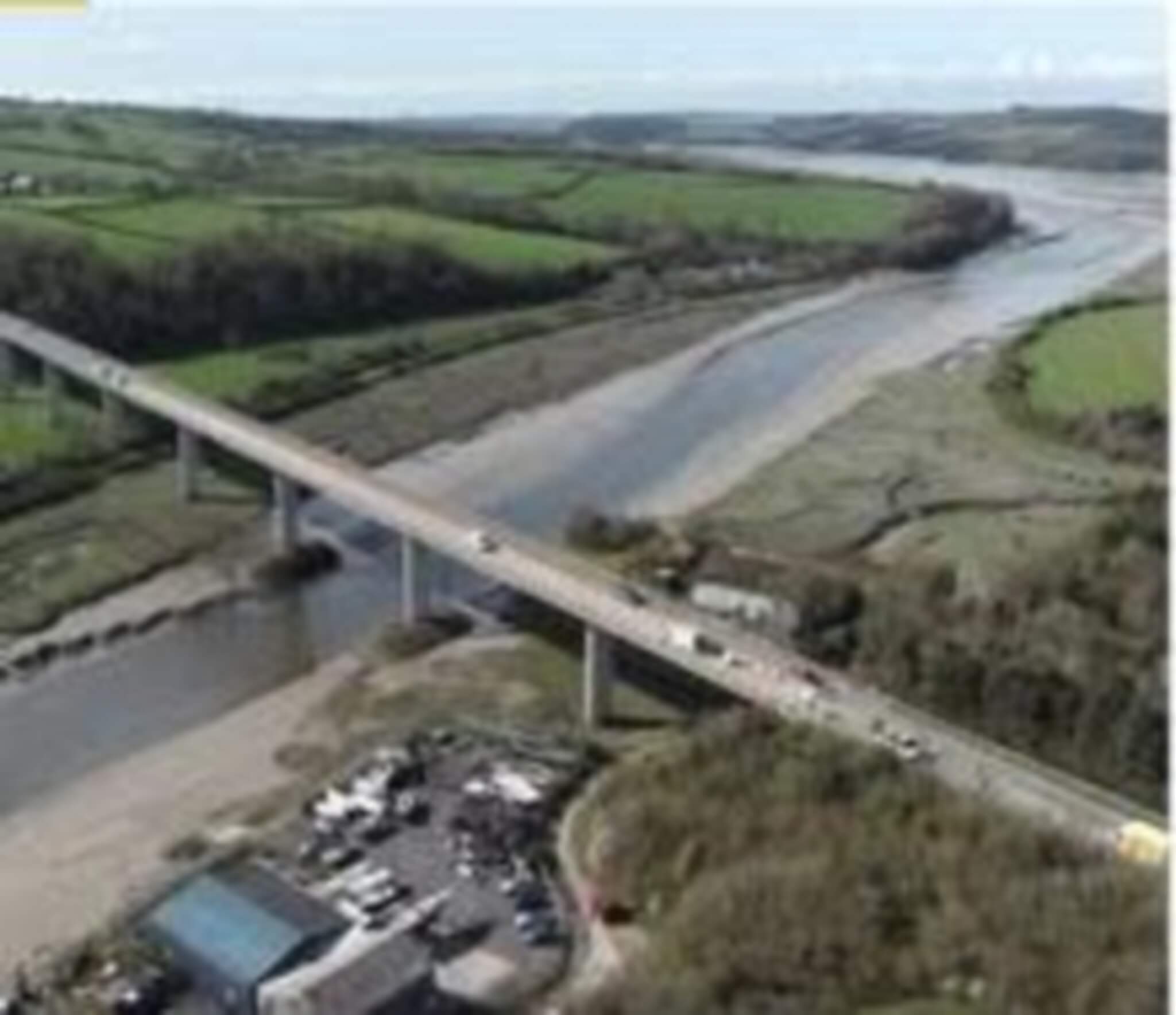 Aerial view of the Camel Viaduct carrying the A39 across the River Camel at Wadebridge
