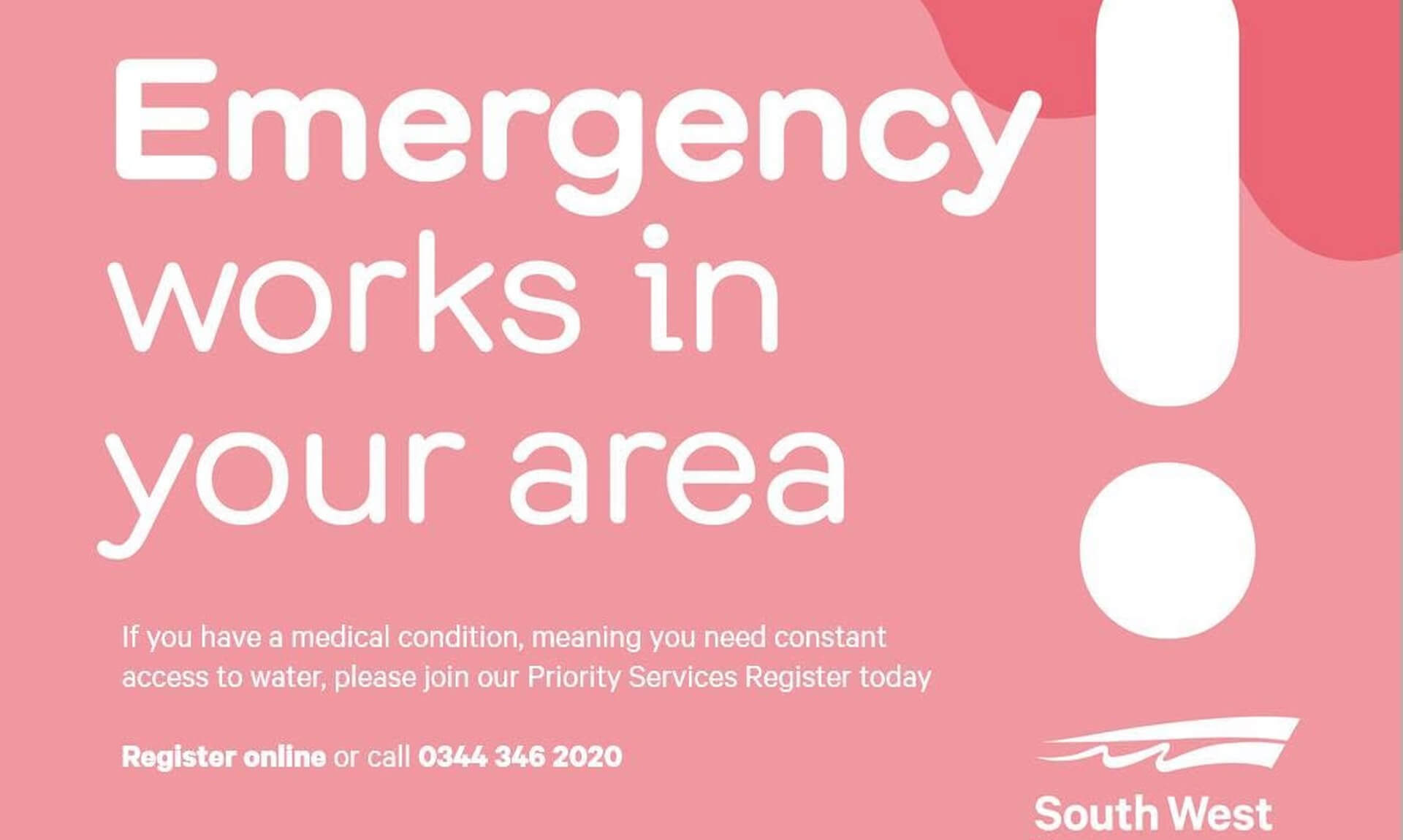 South West Water emergency works and Priority Services Register graphic