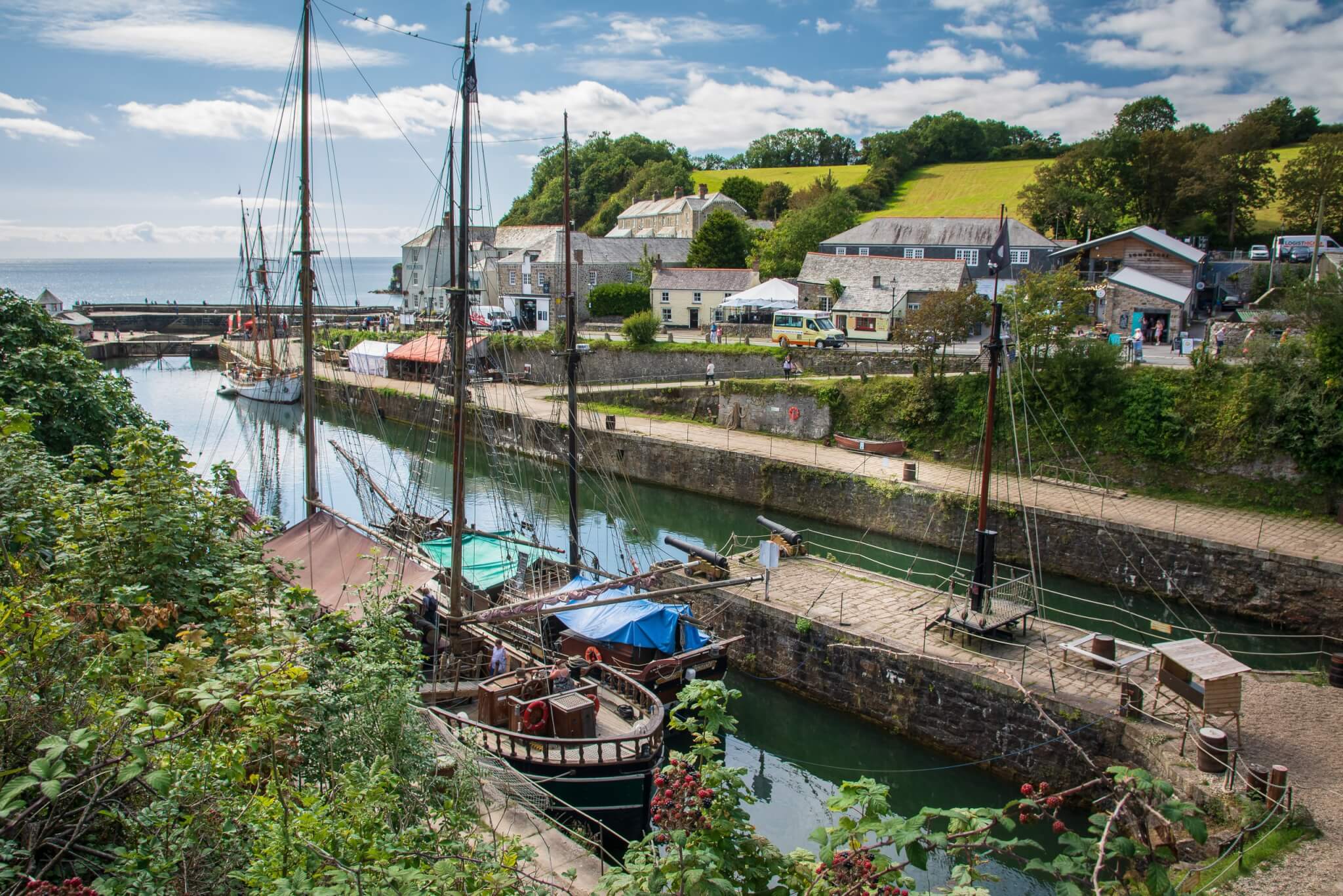 Tall ships moored in the Georgian harbour at Charlestown