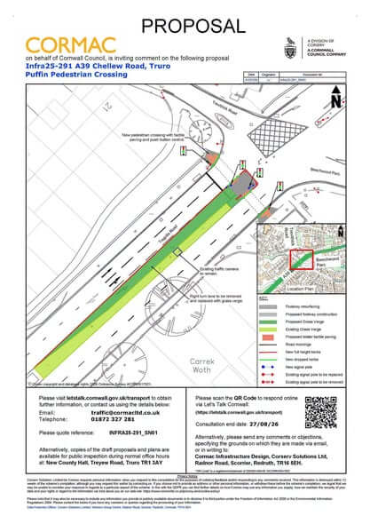 Proposal plan for the Chellew Road puffin pedestrian crossing, Truro