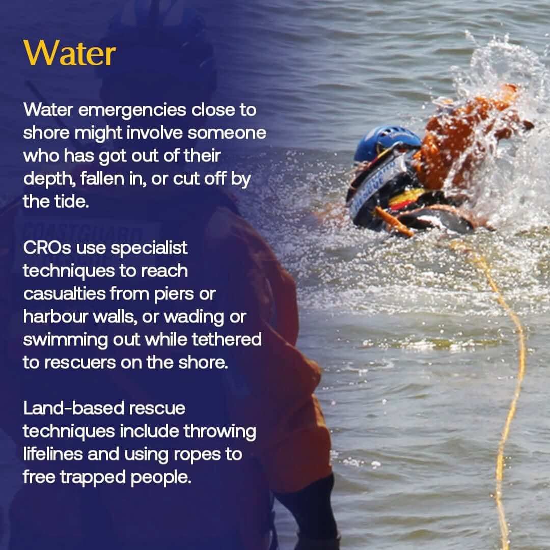 HM Coastguard graphic explaining how rescue officers reach people in difficulty in the water