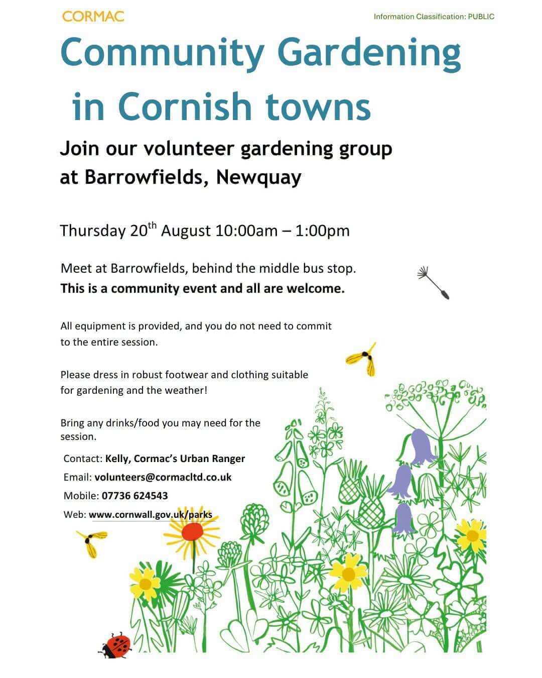 Cormac Community Gardening in Cornish towns poster for the Barrowfields, Newquay