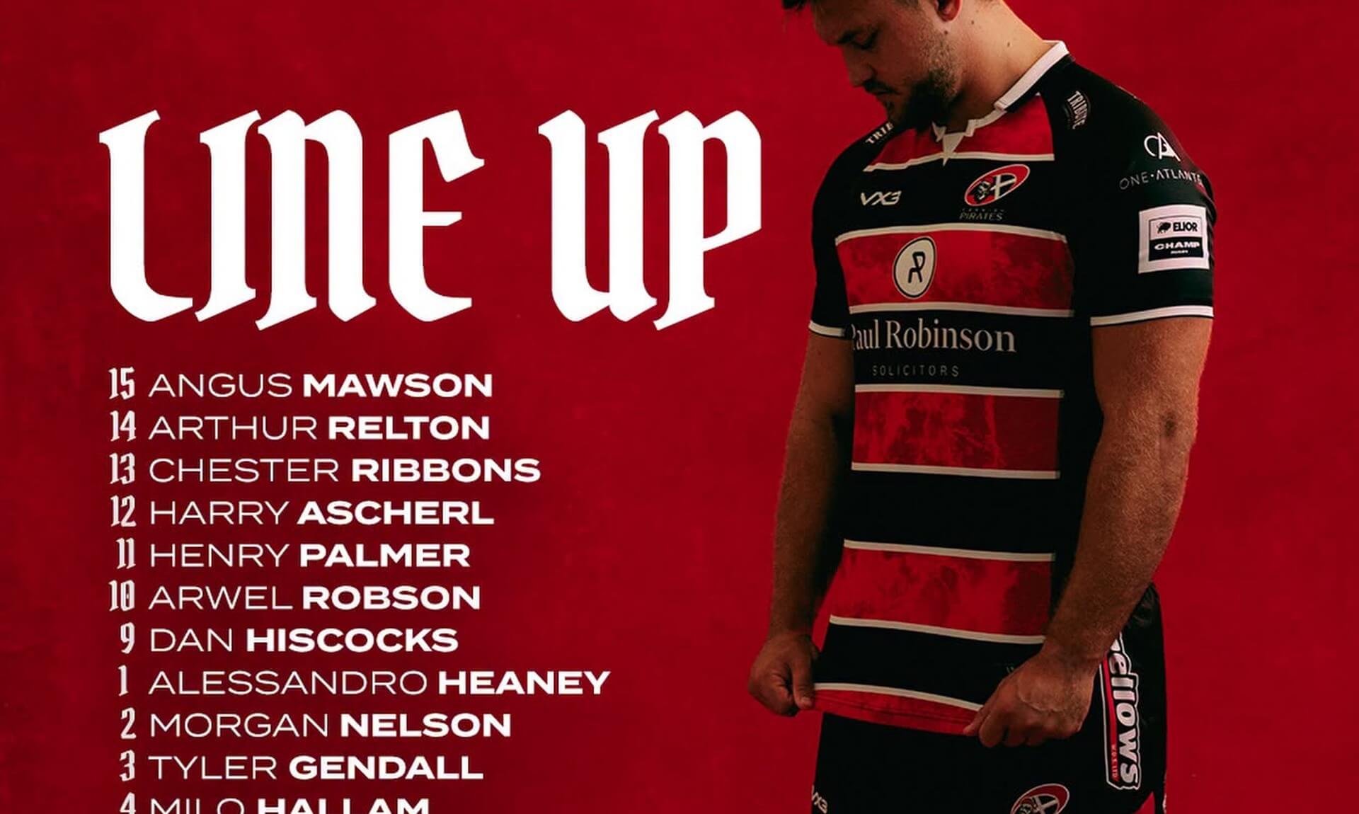 Cornish Pirates line-up graphic for the friendly away to Camborne