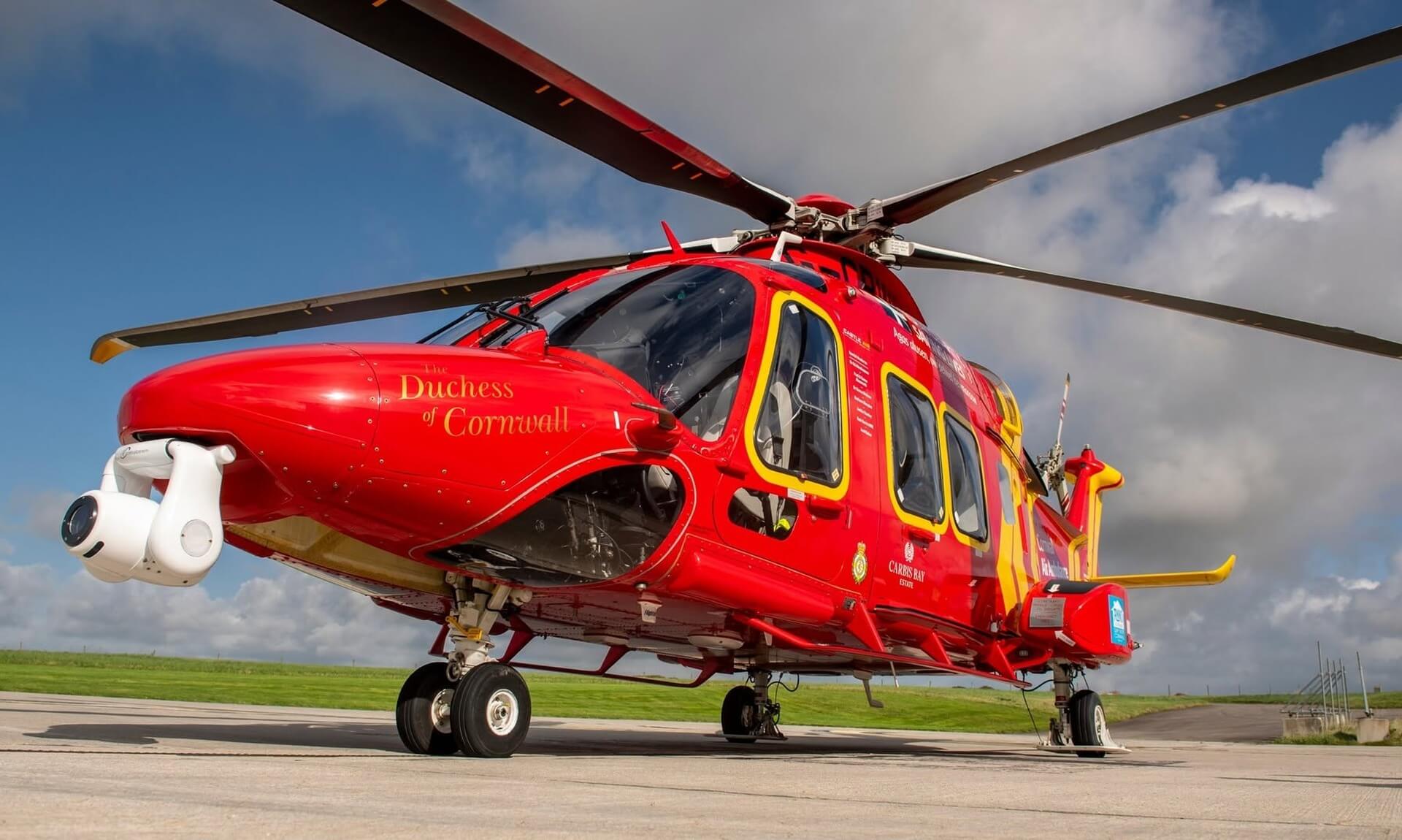 Cornwall Air Ambulance helicopter, the Duchess of Cornwall, on the ground