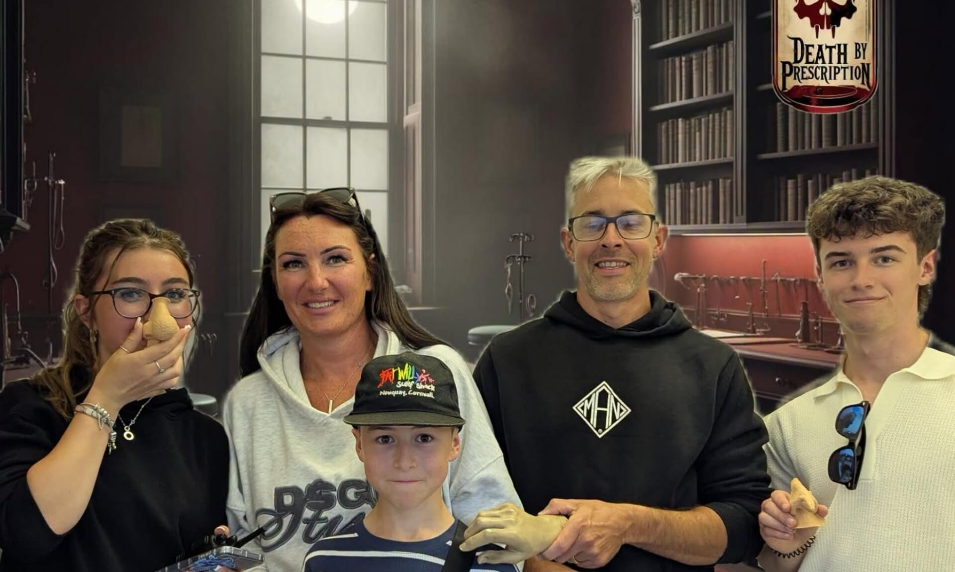 Family in the Death by Prescription escape room at Escape Rooms Cornwall in Penzance