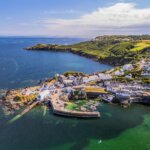Aerial view of Coverack harbour on the Lizard peninsula, Cornwall