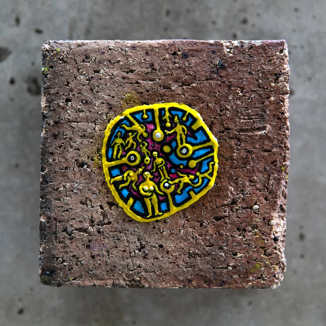 Untitled (yellow figure) by Ben Wilson, miniature painting on chewing gum