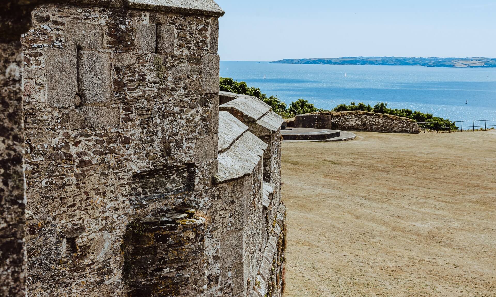 Pendennis Castle walls overlooking the sea near Falmouth, Cornwall