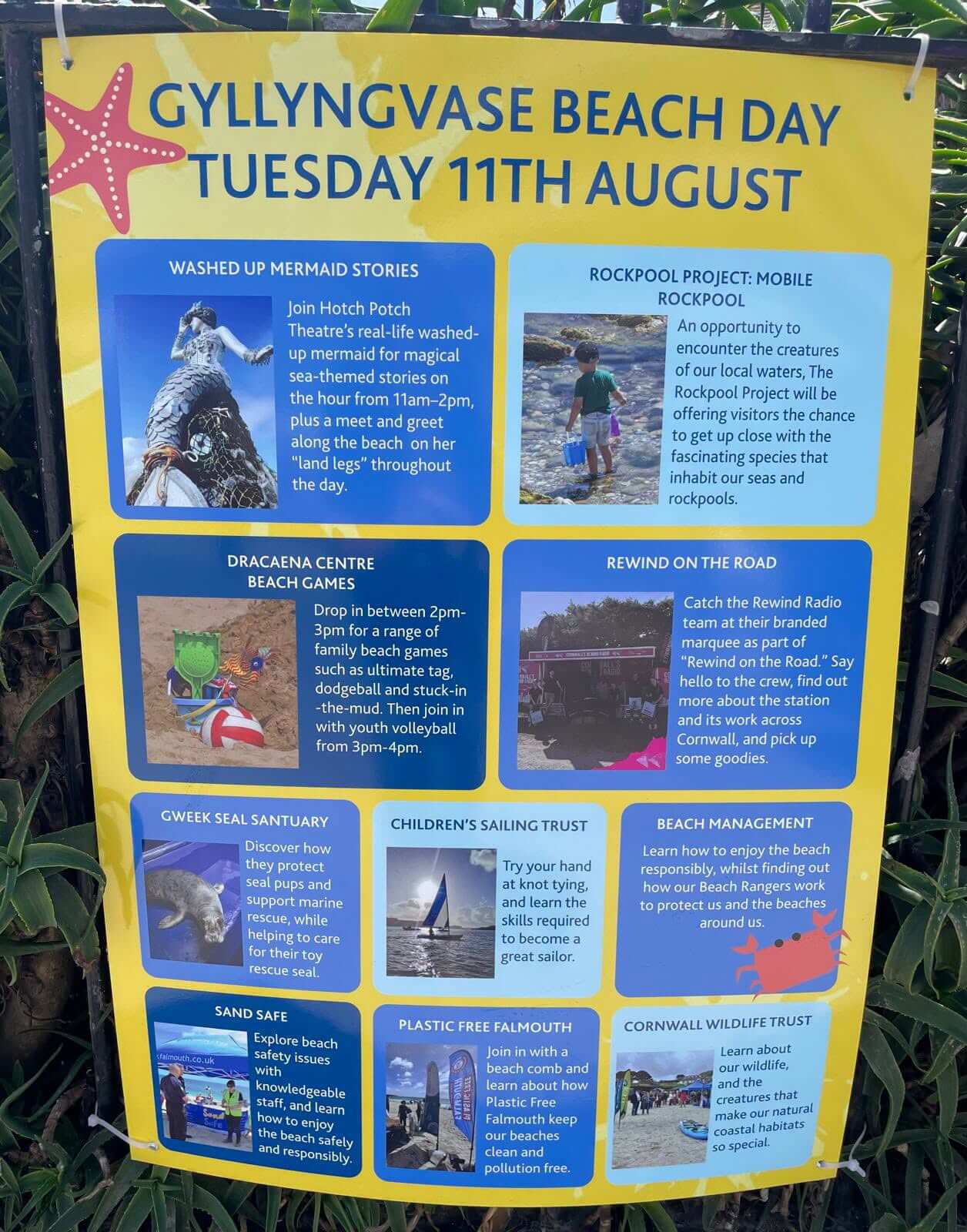 Poster listing the activities at Gyllyngvase Beach Day in Falmouth