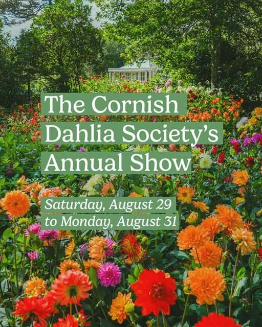 Cornish Dahlia Society's Annual Show poster, Saturday 29 to Monday 31 August, at Heligan