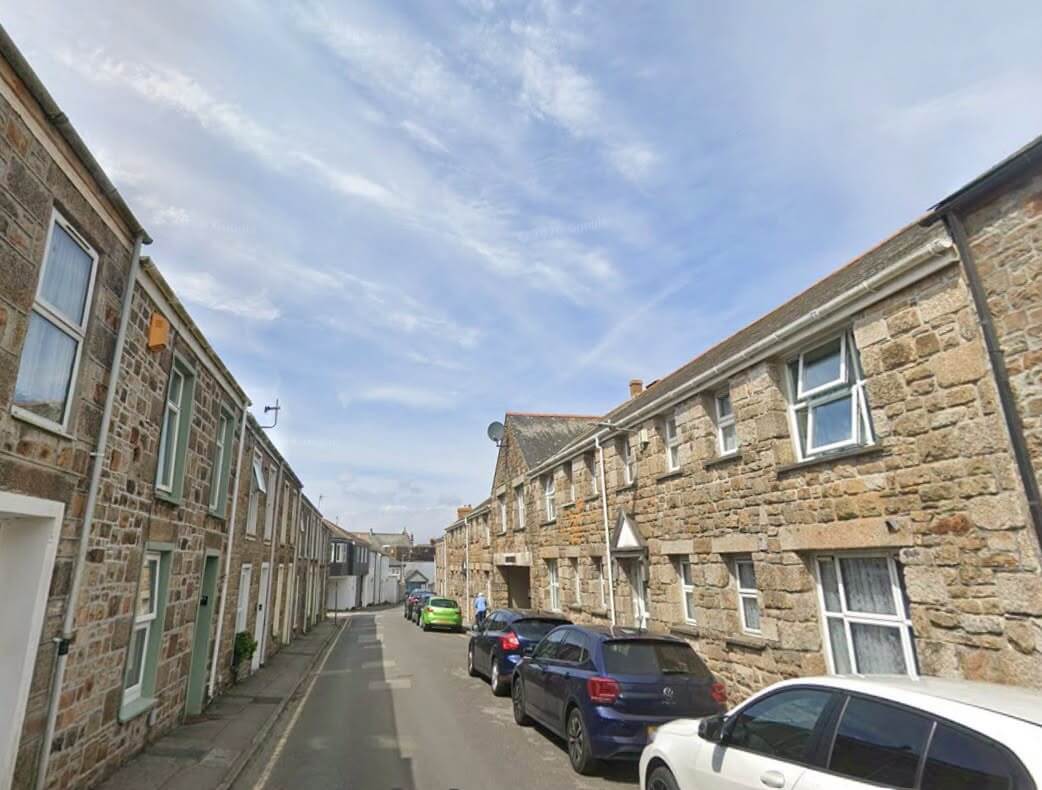 Terraced granite street in Camborne, Cornwall