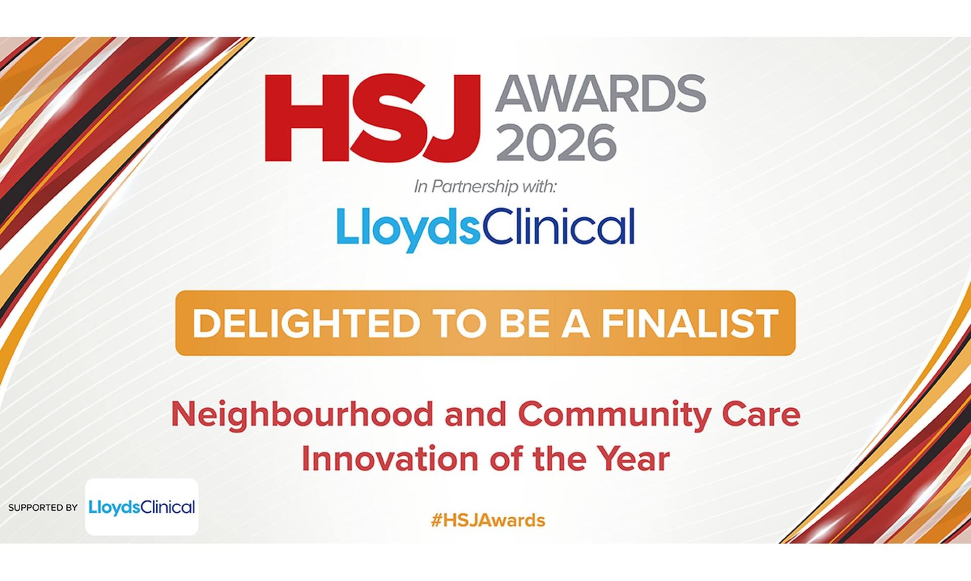 HSJ Awards 2026 finalist graphic for Neighbourhood and Community Care Innovation of the Year
