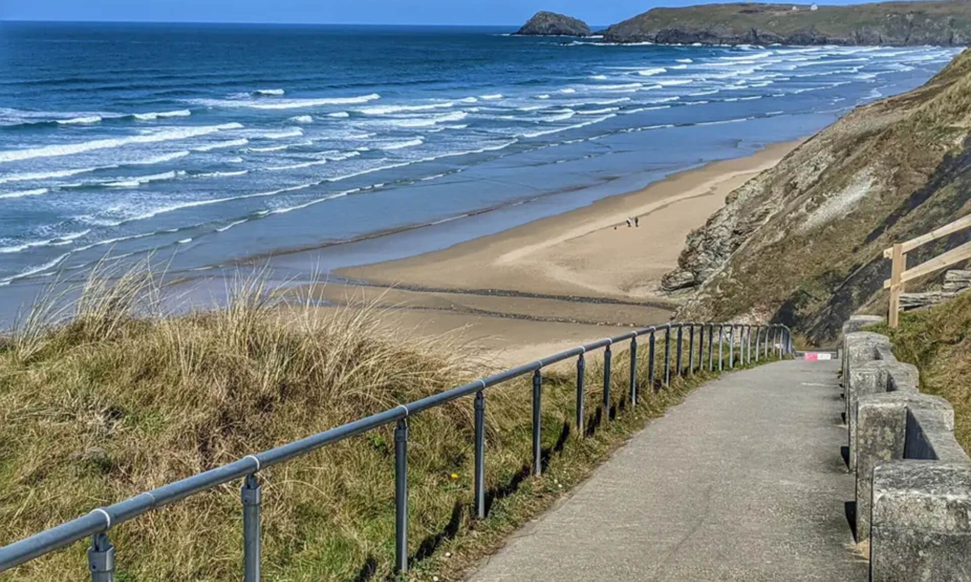Perranporth beach and dunes from the coast path