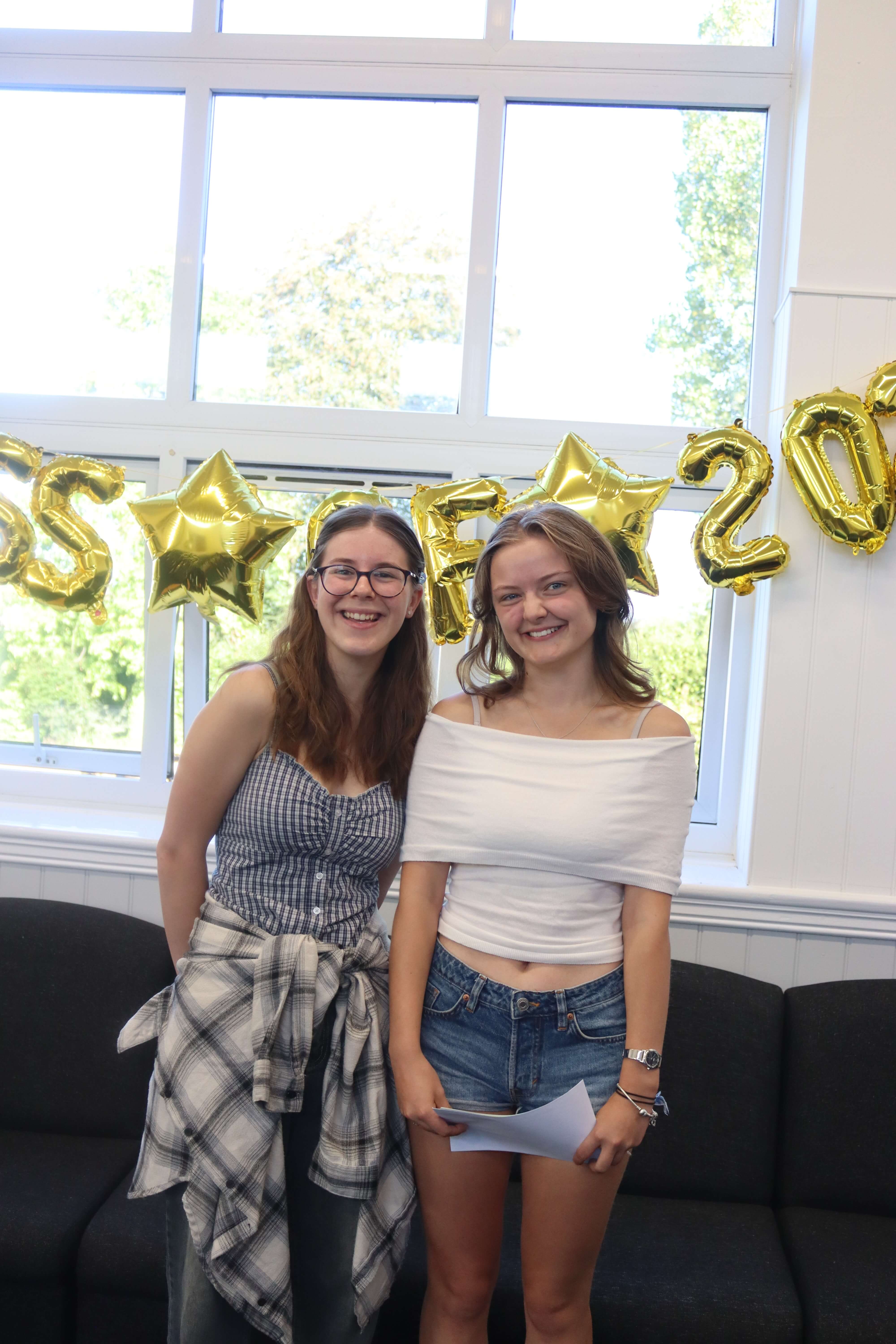 Two Launceston College students celebrating their A Level results together on results day 2026