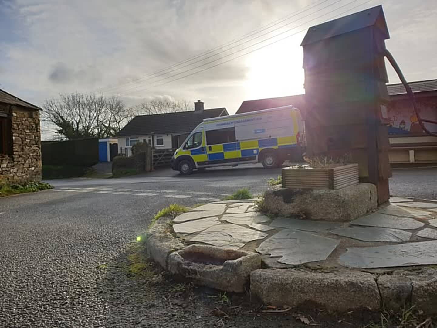 Launceston Neighbourhood Policing Team community engagement van parked in a village