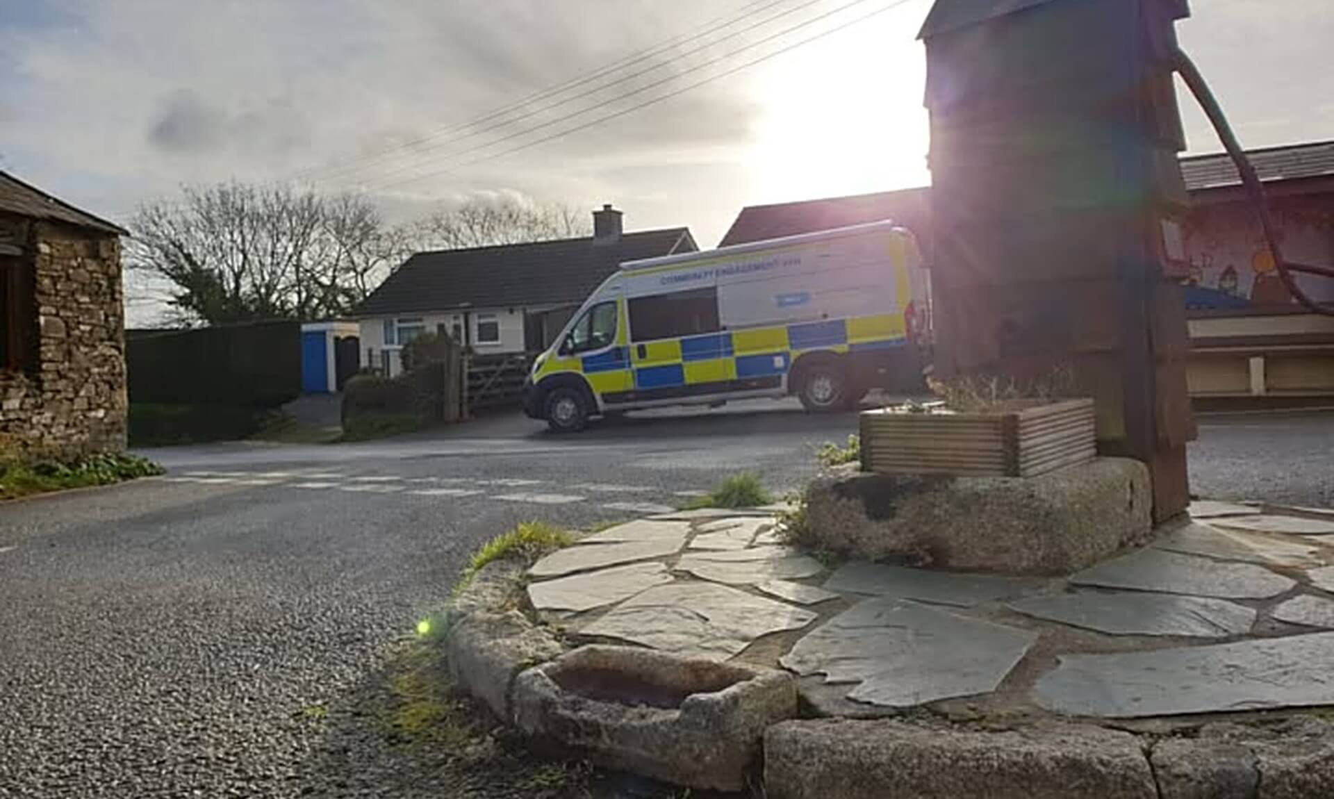 Launceston Neighbourhood Policing Team community engagement van parked in a village