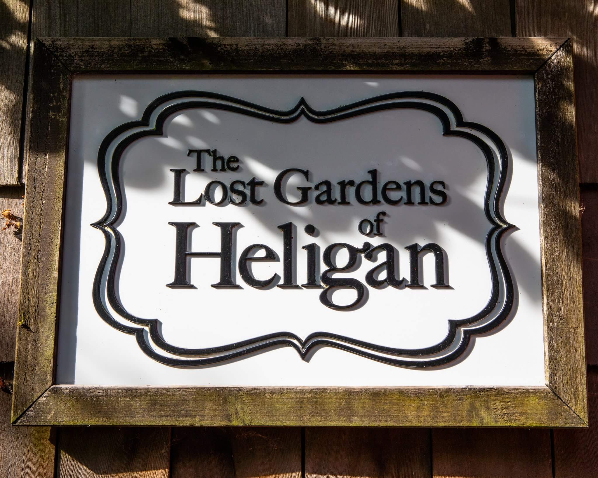 The Lost Gardens of Heligan wooden entrance sign