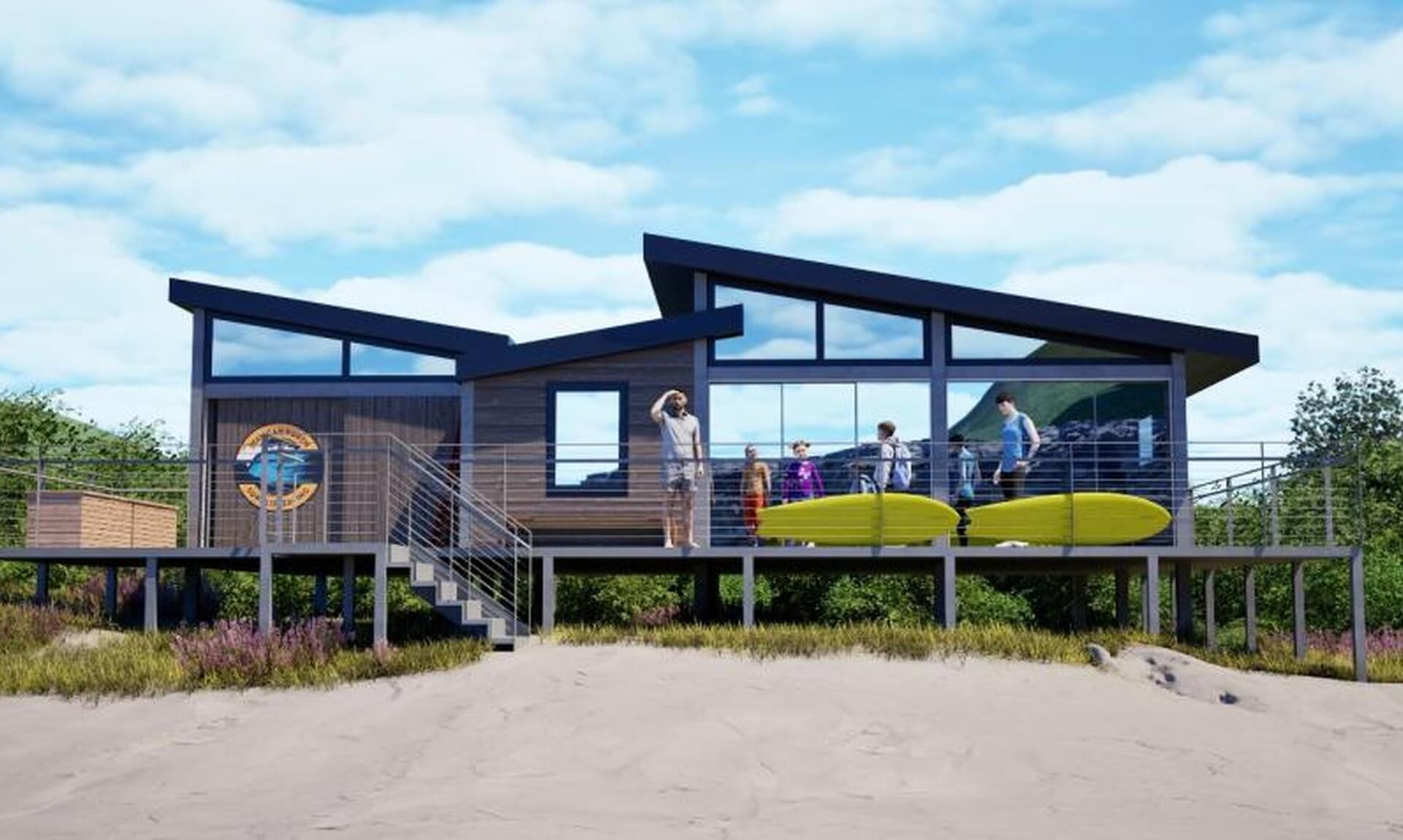 Artist's impression of the proposed Mawgan Porth Surf Life Saving Club clubhouse on the beach