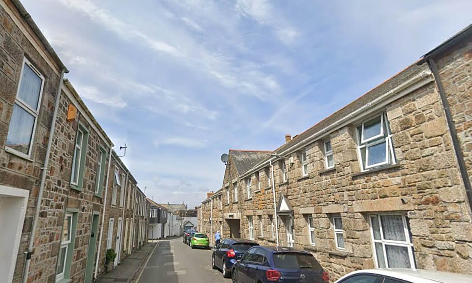 Terraced granite street in Camborne, Cornwall