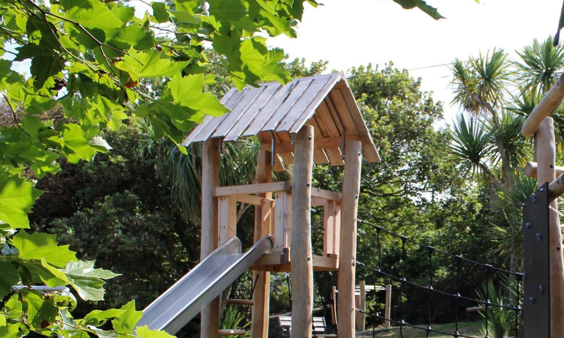 New wooden play tower and slide at Mount Wise, Newquay